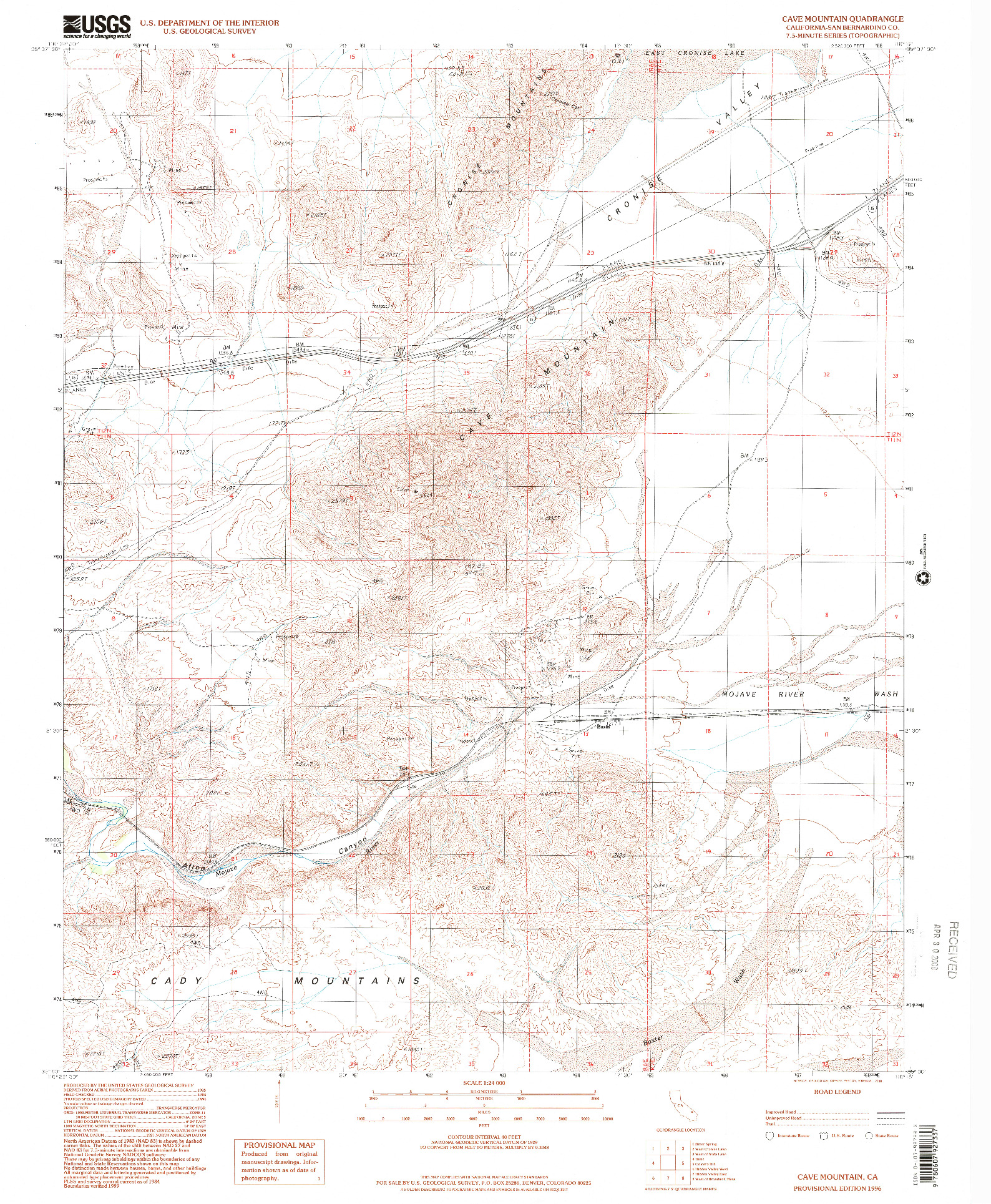 USGS 1:24000-SCALE QUADRANGLE FOR CAVE MOUNTAIN, CA 1996