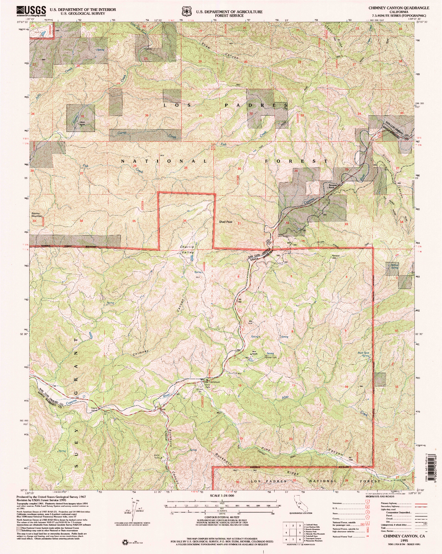 USGS 1:24000-SCALE QUADRANGLE FOR CHIMNEY CANYON, CA 1995