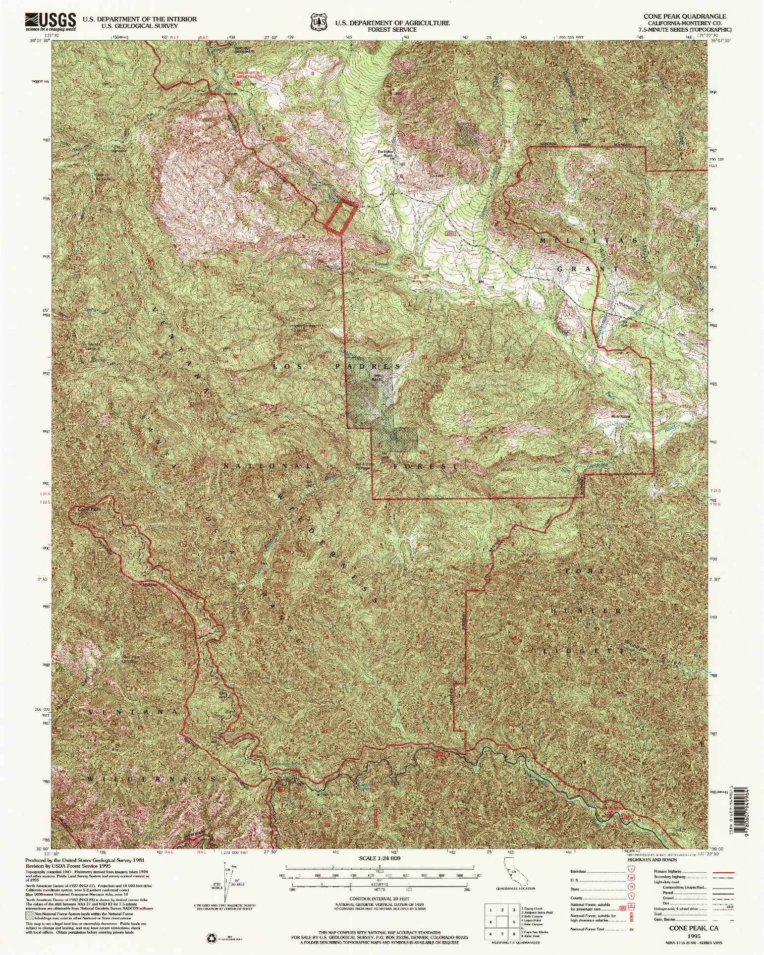USGS 1:24000-SCALE QUADRANGLE FOR CONE PEAK, CA 1995