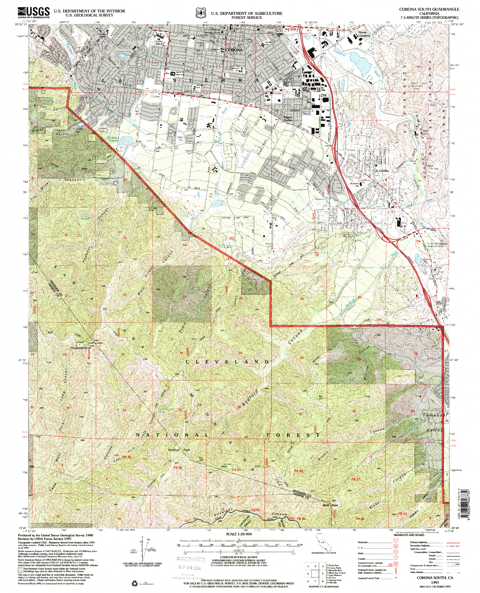 USGS 1:24000-SCALE QUADRANGLE FOR CORONA SOUTH, CA 1997