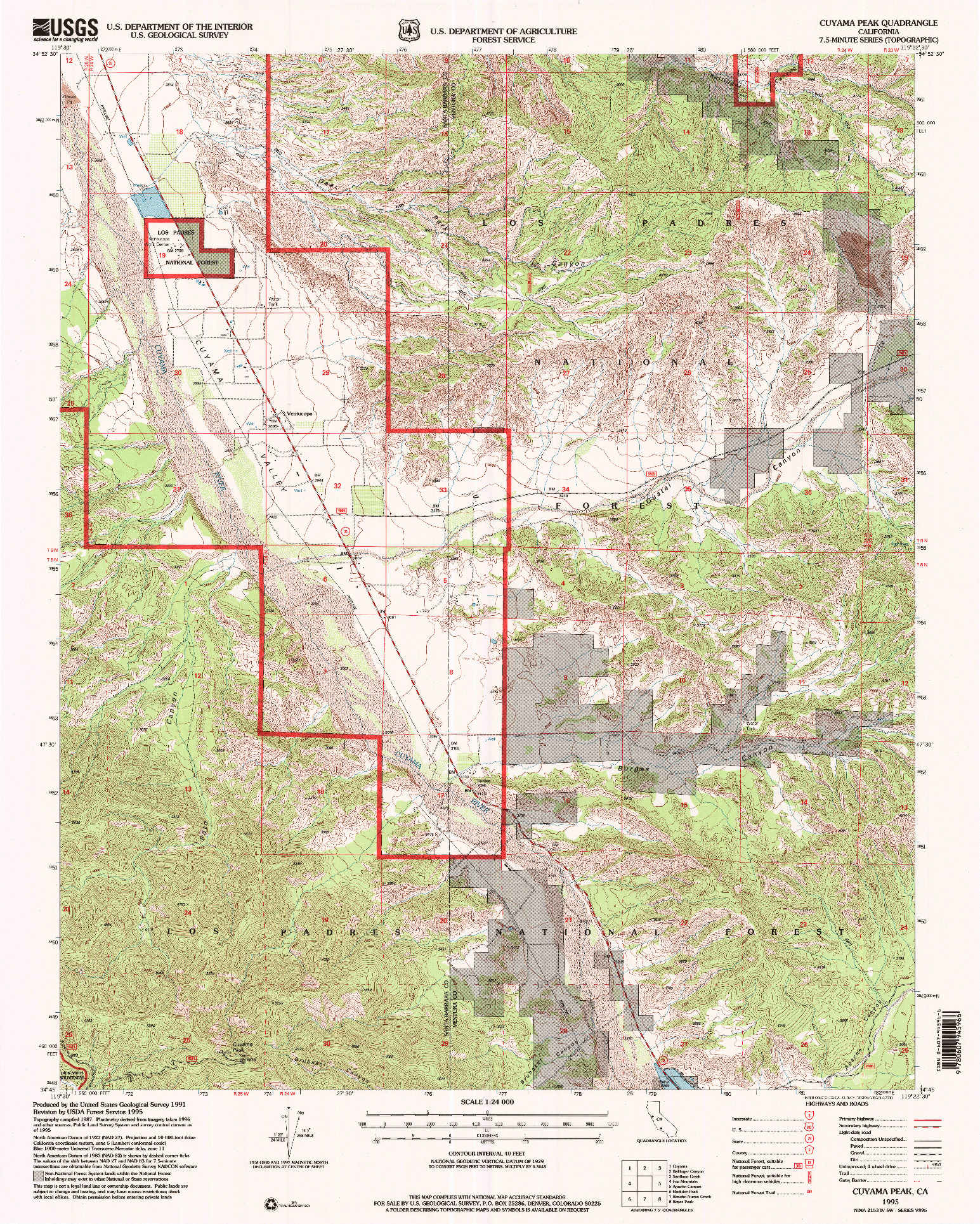 USGS 1:24000-SCALE QUADRANGLE FOR CUYAMA PEAK, CA 1995