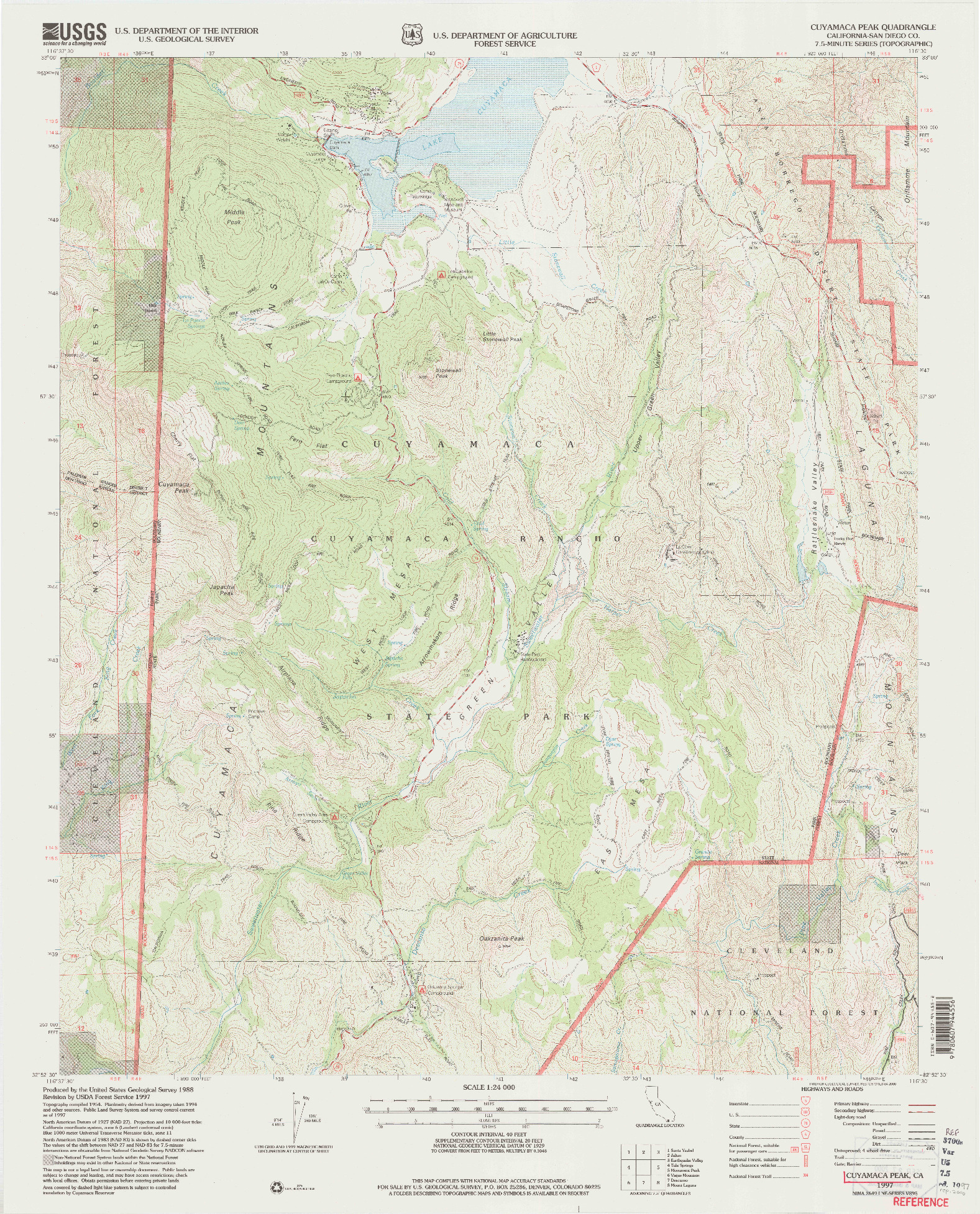 USGS 1:24000-SCALE QUADRANGLE FOR CUYAMACA PEAK, CA 1997
