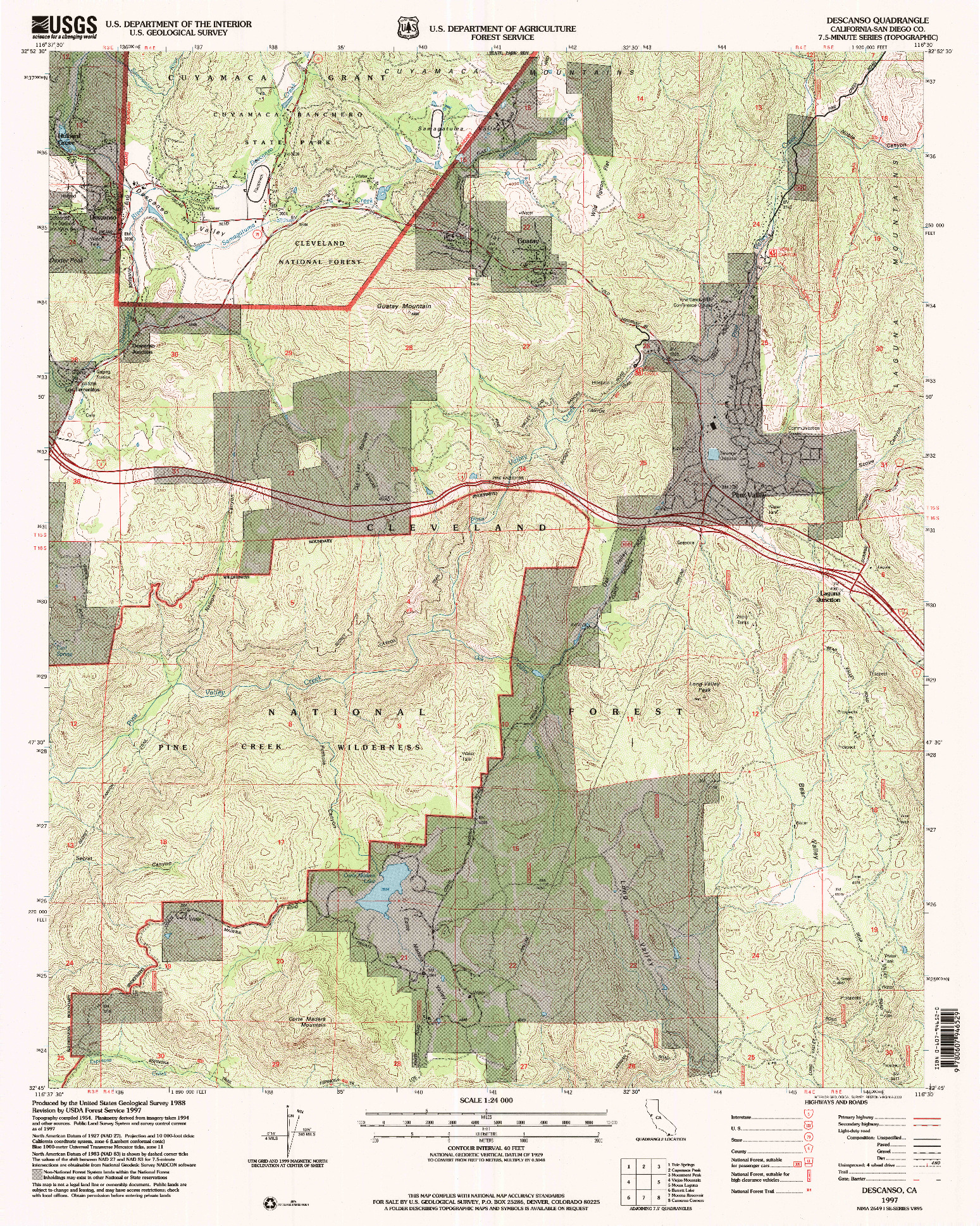 USGS 1:24000-SCALE QUADRANGLE FOR DESCANSO, CA 1997