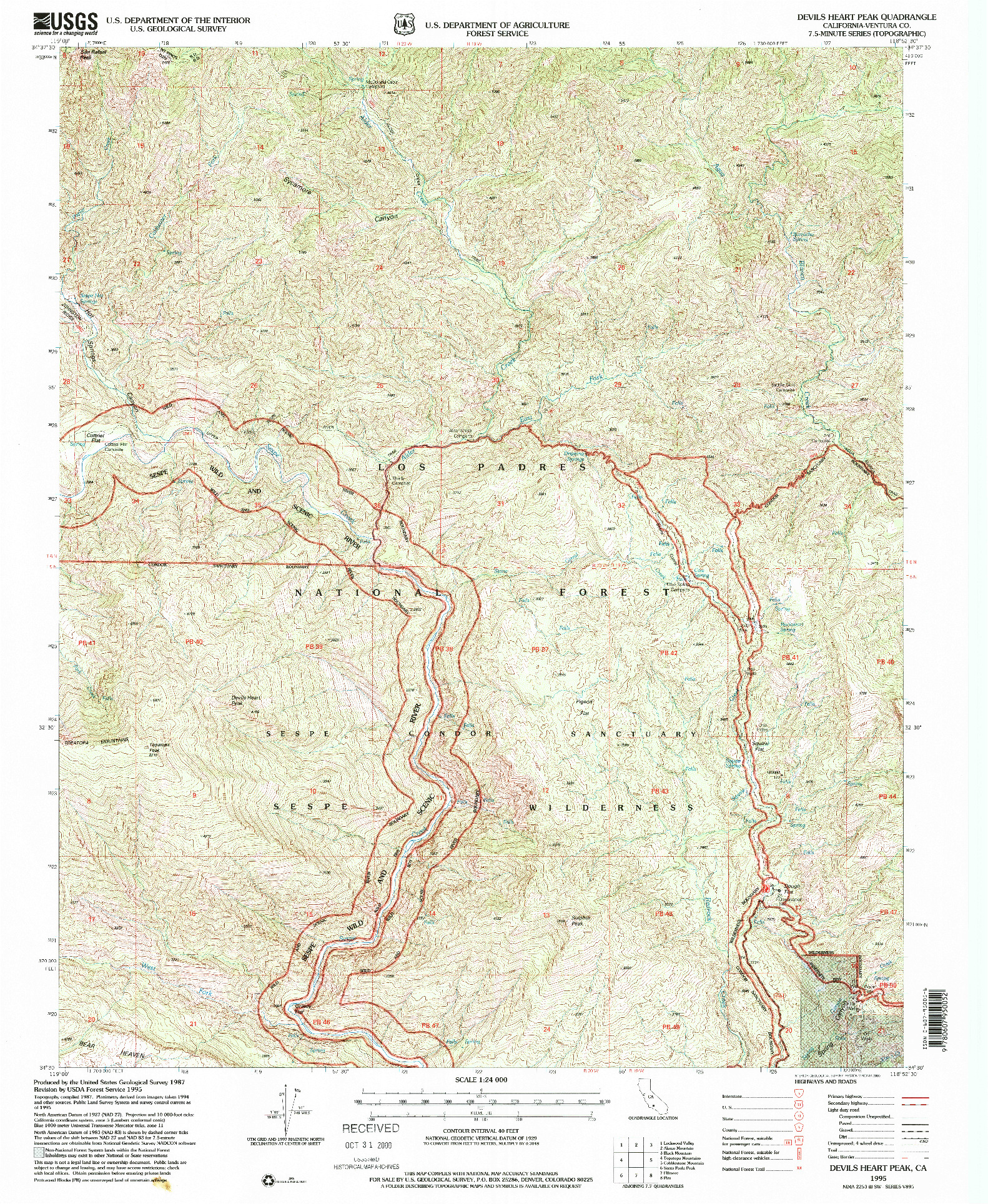 USGS 1:24000-SCALE QUADRANGLE FOR DEVILS HEART PEAK, CA 1995