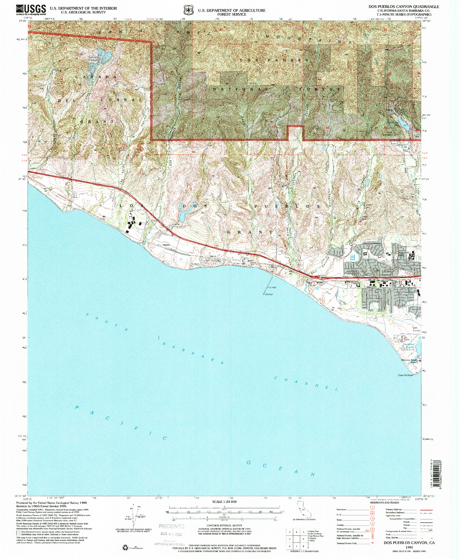 USGS 1:24000-SCALE QUADRANGLE FOR DOS PUEBLOS CANYON, CA 1995