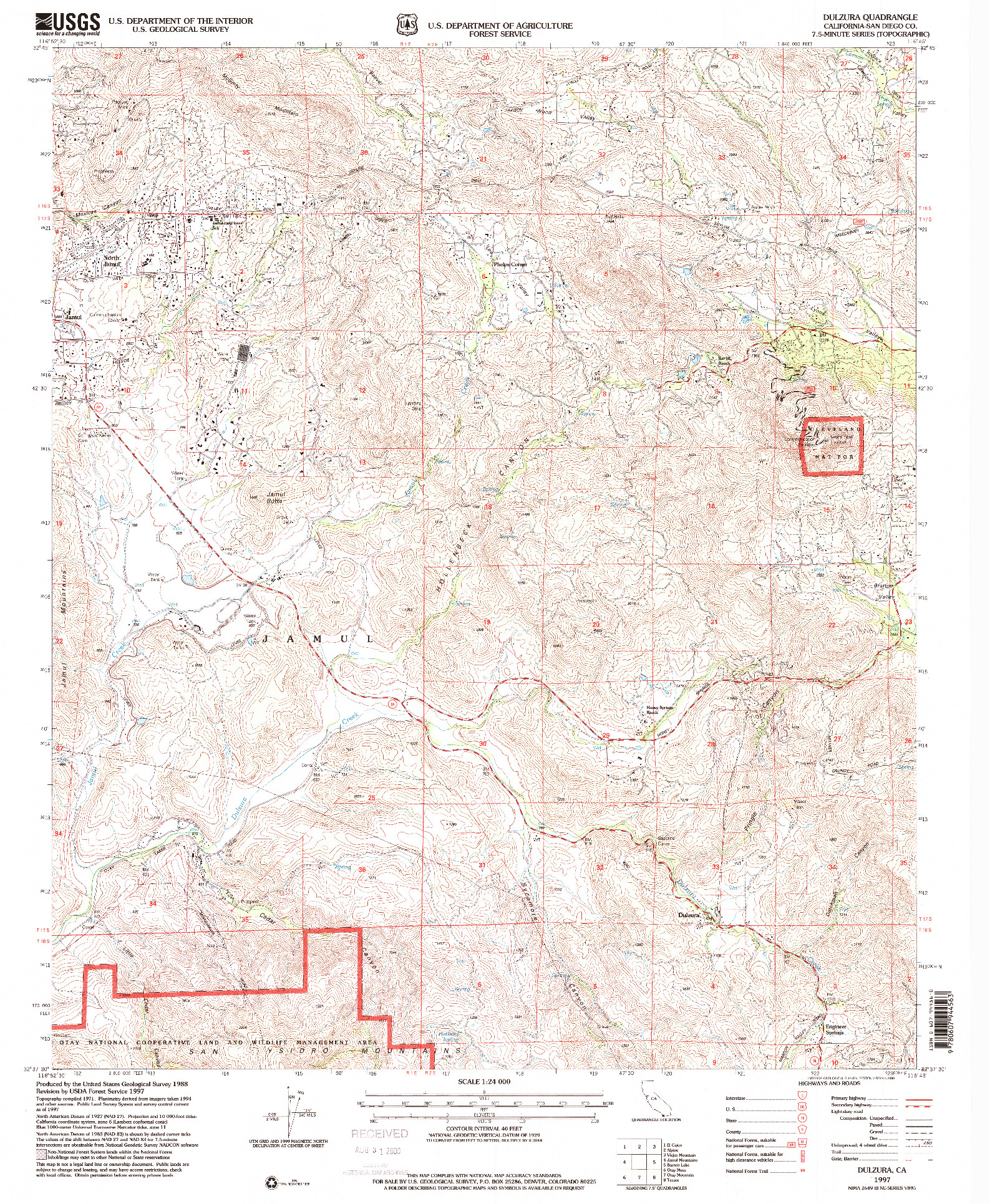 USGS 1:24000-SCALE QUADRANGLE FOR DULZURA, CA 1997