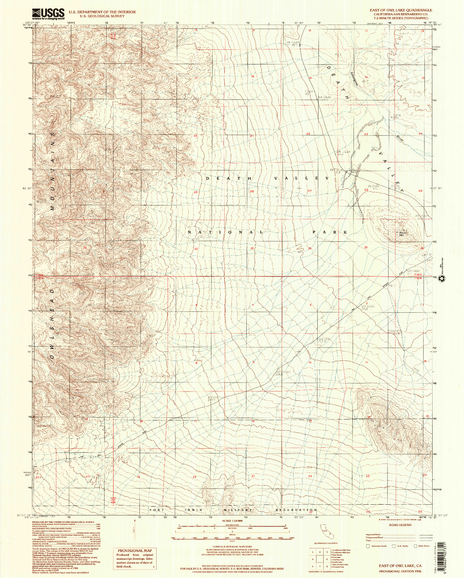 USGS 1:24000-SCALE QUADRANGLE FOR EAST OF OWL LAKE, CA 1996
