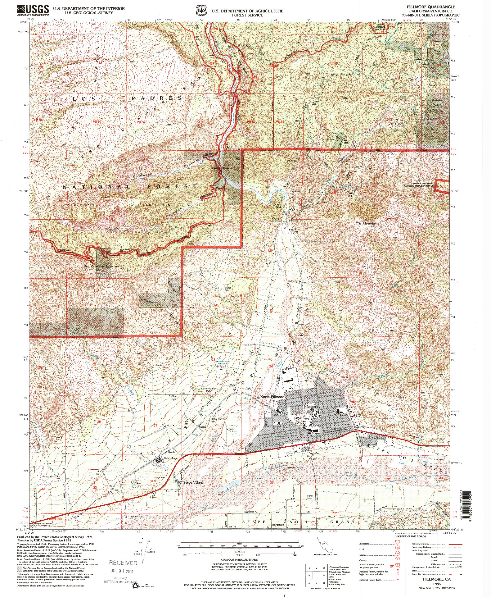 USGS 1:24000-SCALE QUADRANGLE FOR FILLMORE, CA 1995