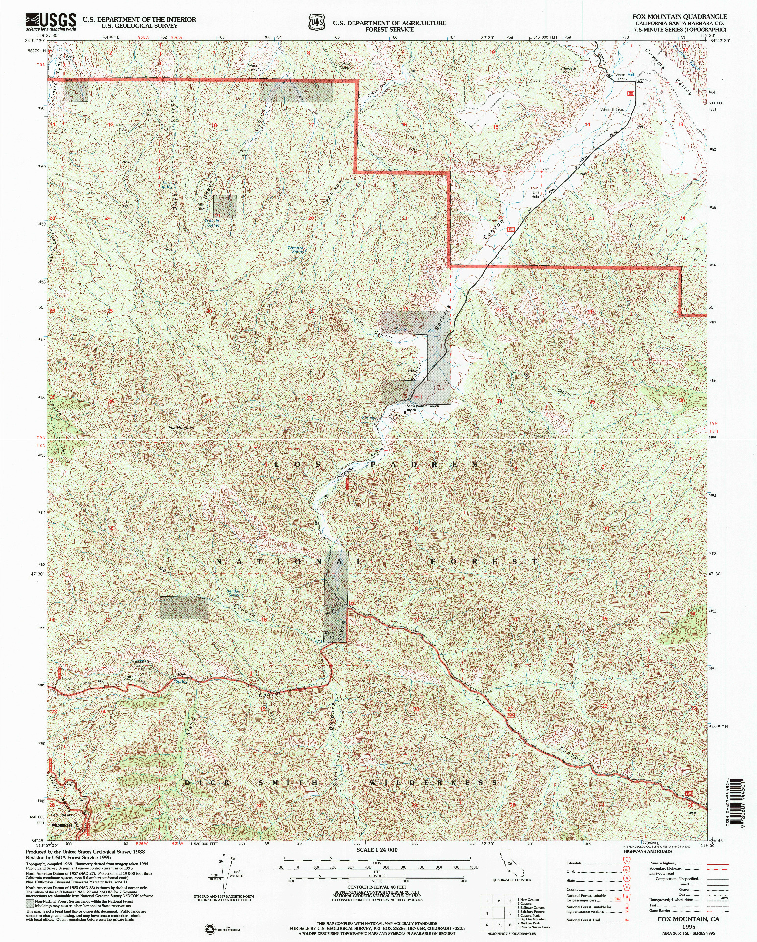 USGS 1:24000-SCALE QUADRANGLE FOR FOX MOUNTAIN, CA 1995