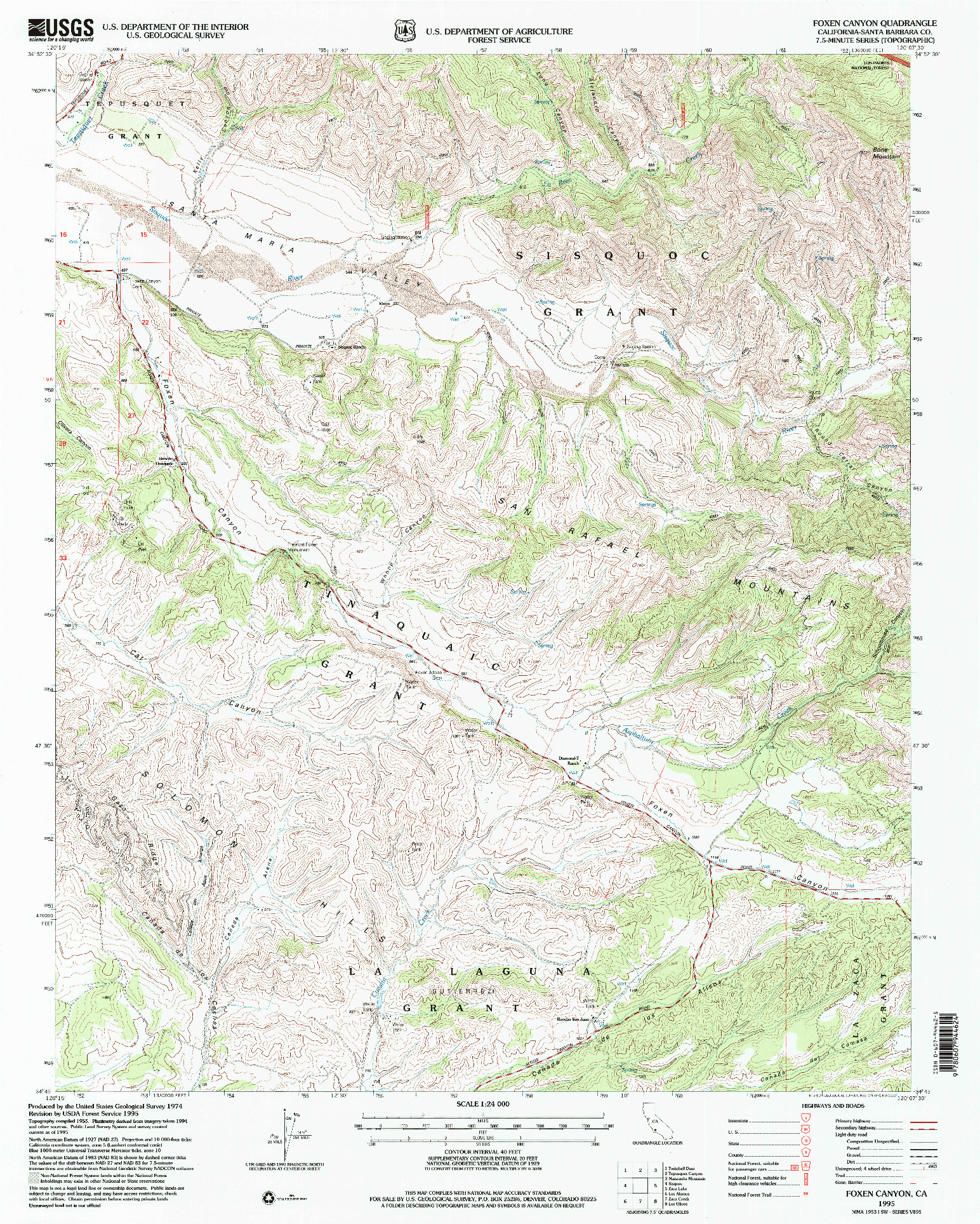 USGS 1:24000-SCALE QUADRANGLE FOR FOXEN CANYON, CA 1995