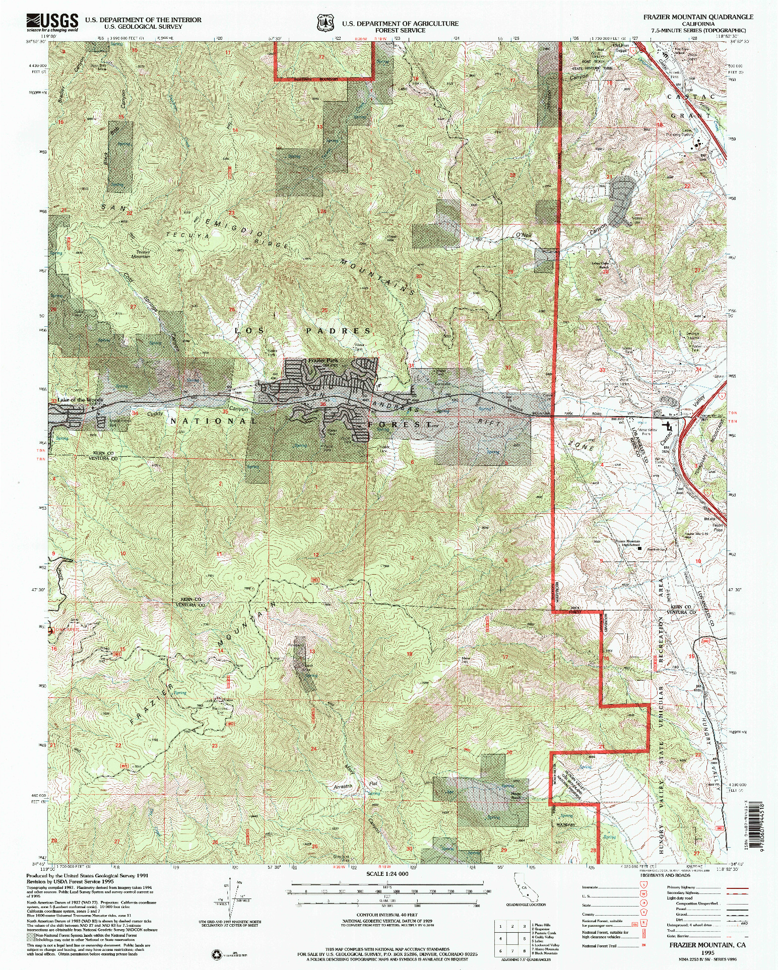 USGS 1:24000-SCALE QUADRANGLE FOR FRAZIER MOUNTAIN, CA 1995