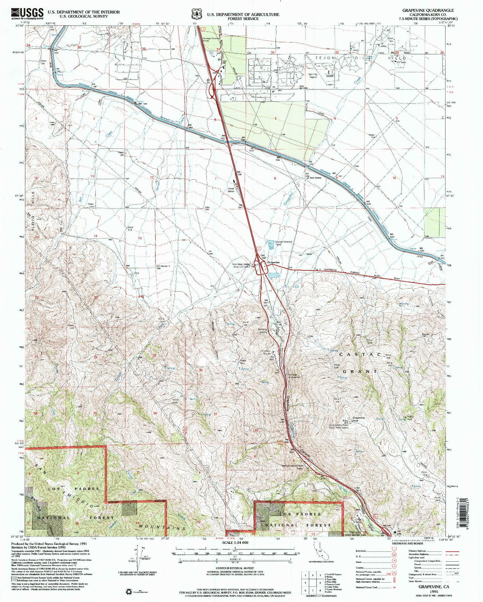 USGS 1:24000-SCALE QUADRANGLE FOR GRAPEVINE, CA 1995