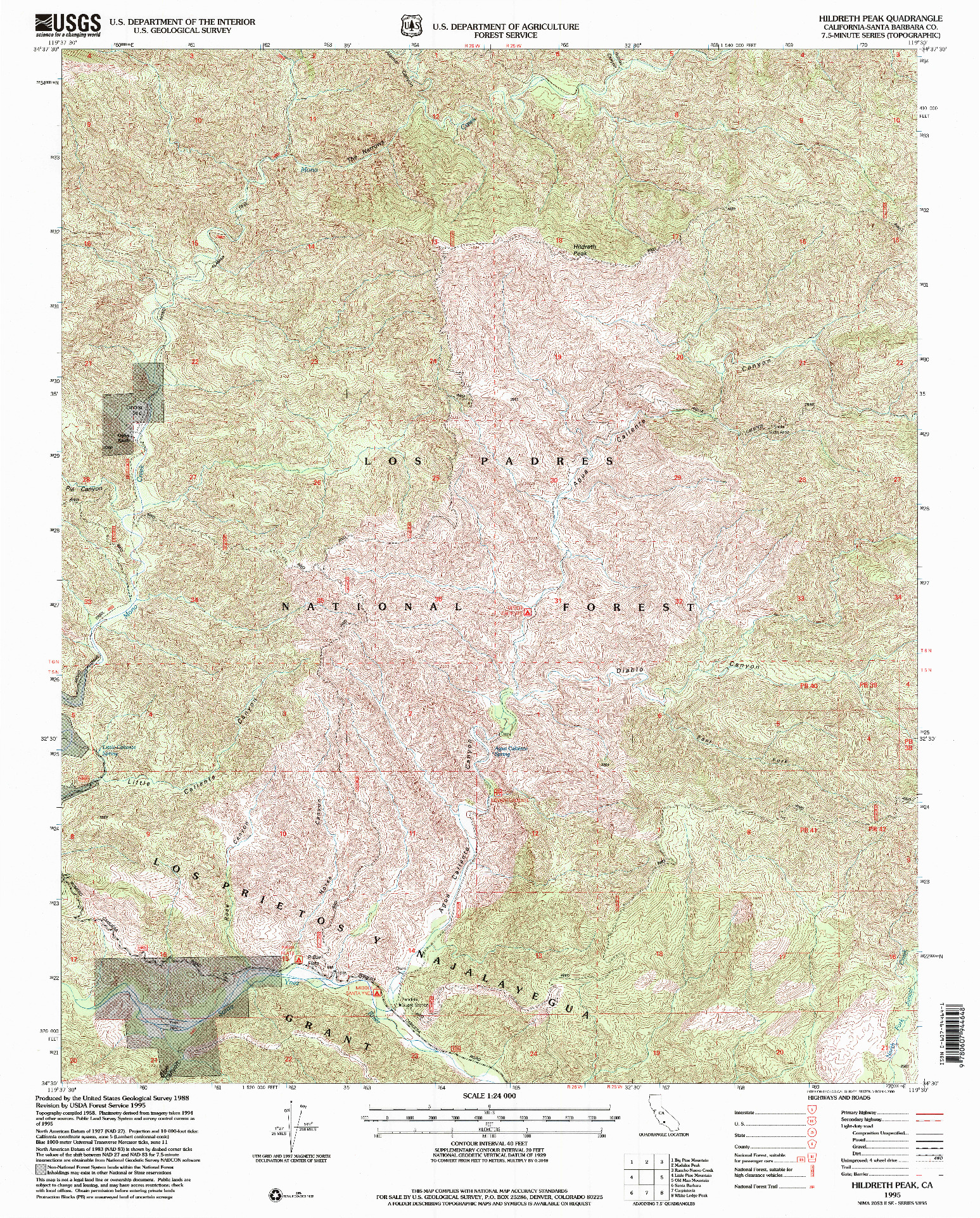 USGS 1:24000-SCALE QUADRANGLE FOR HILDRETH PEAK, CA 1995