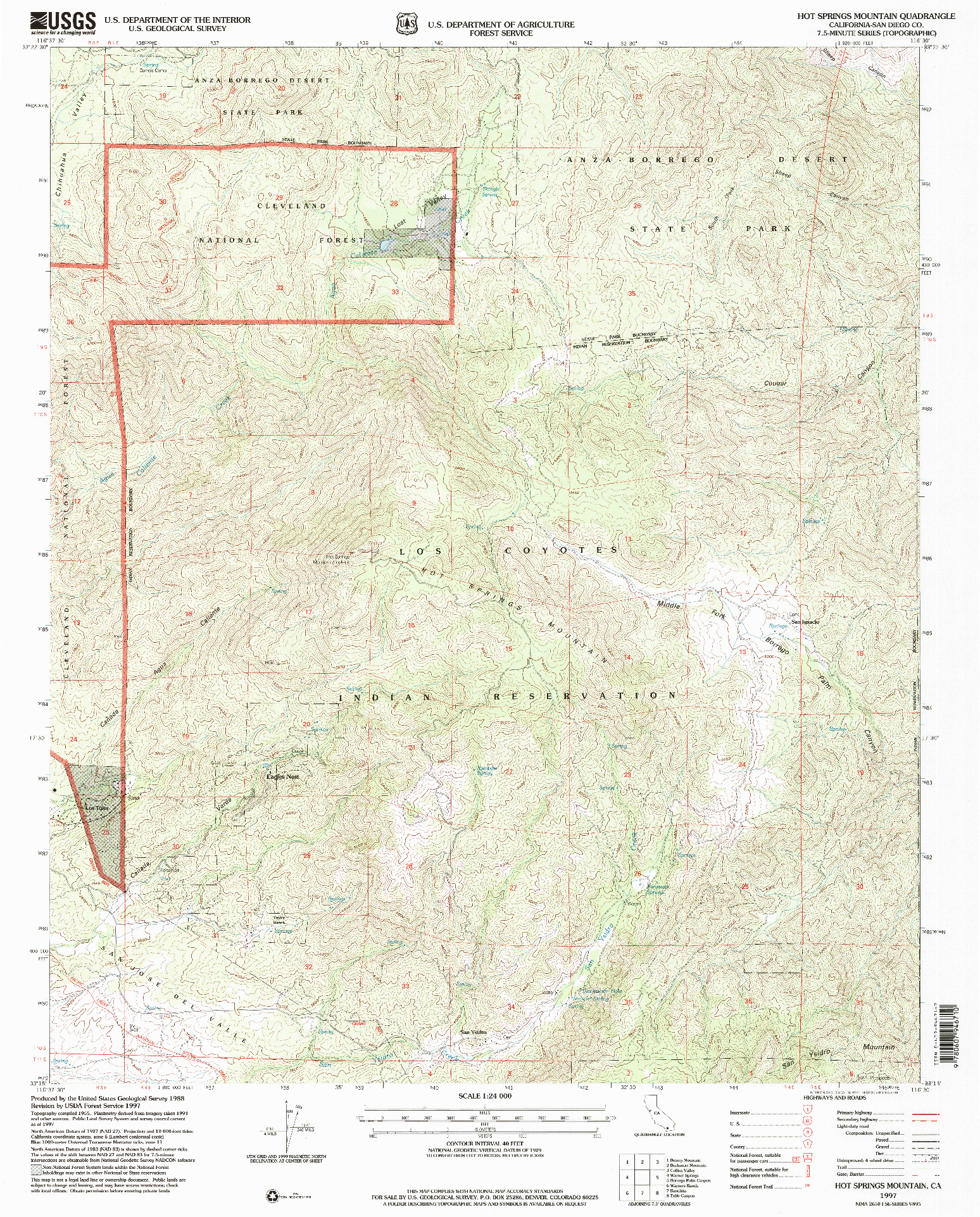 USGS 1:24000-SCALE QUADRANGLE FOR HOT SPRINGS MOUNTAIN, CA 1997