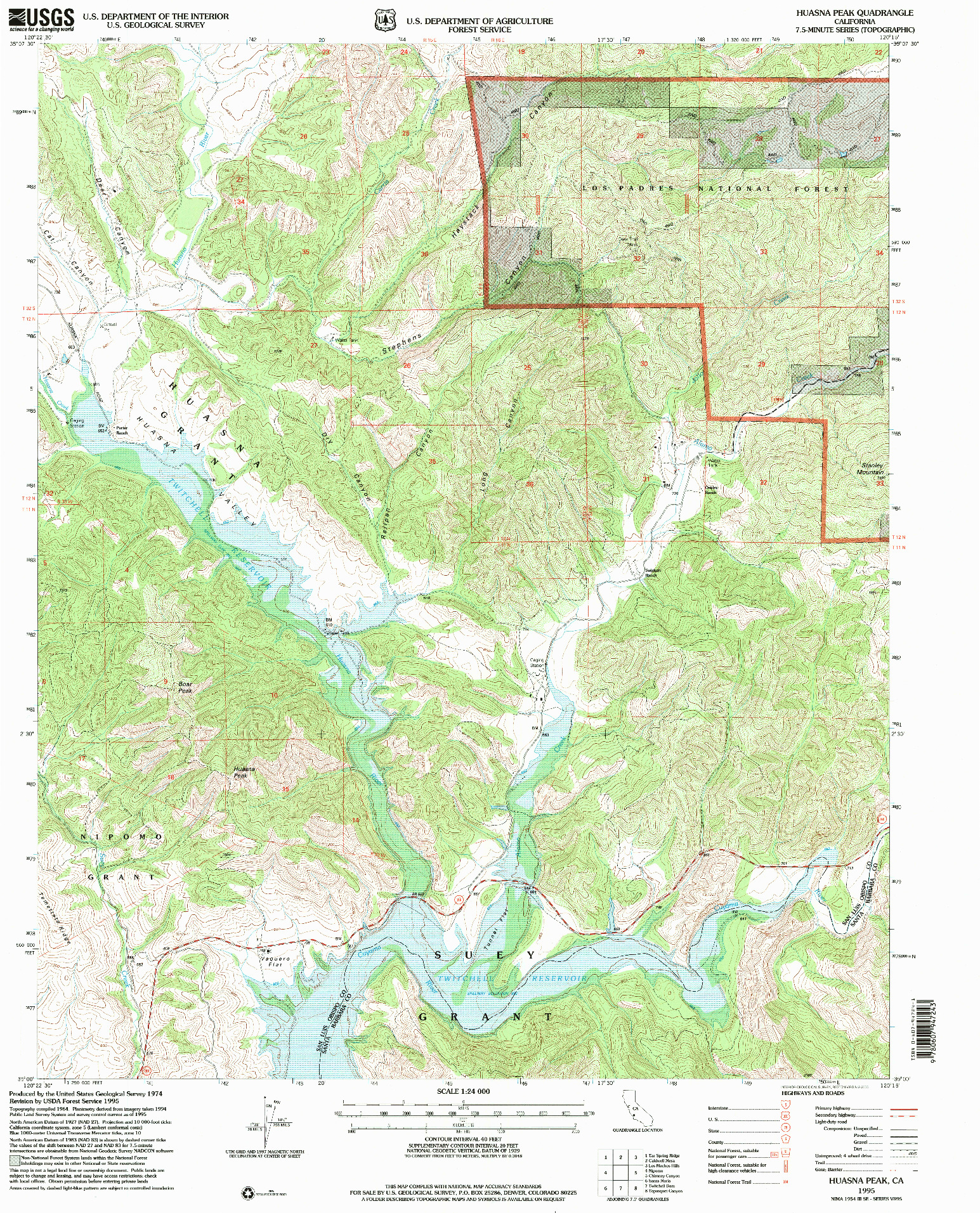 USGS 1:24000-SCALE QUADRANGLE FOR HUASNA PEAK, CA 1995