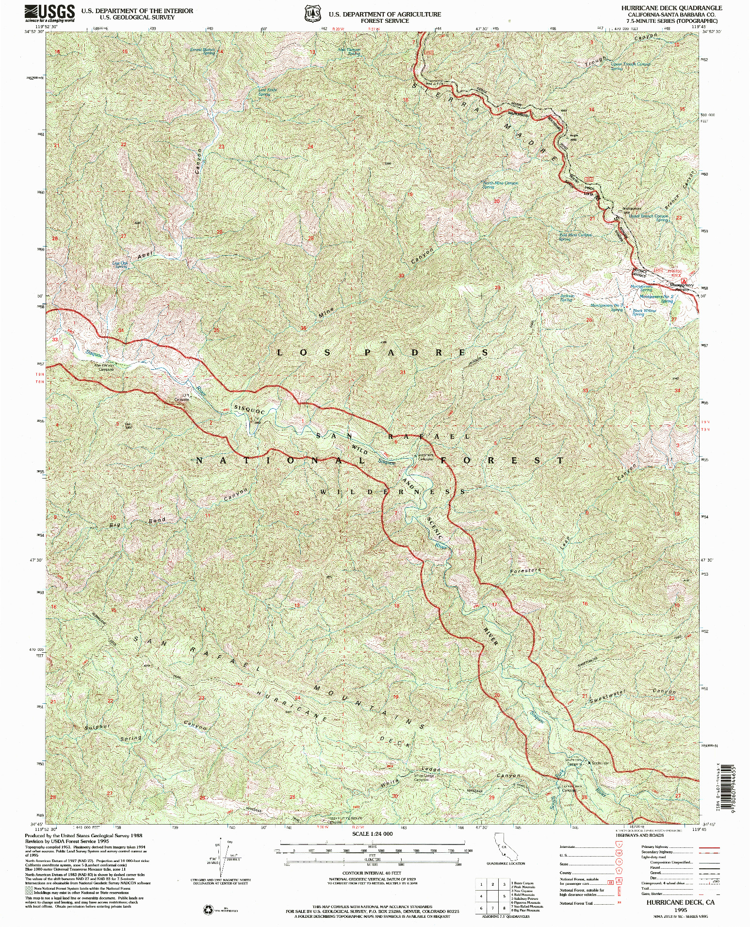 USGS 1:24000-SCALE QUADRANGLE FOR HURRICANE DECK, CA 1995