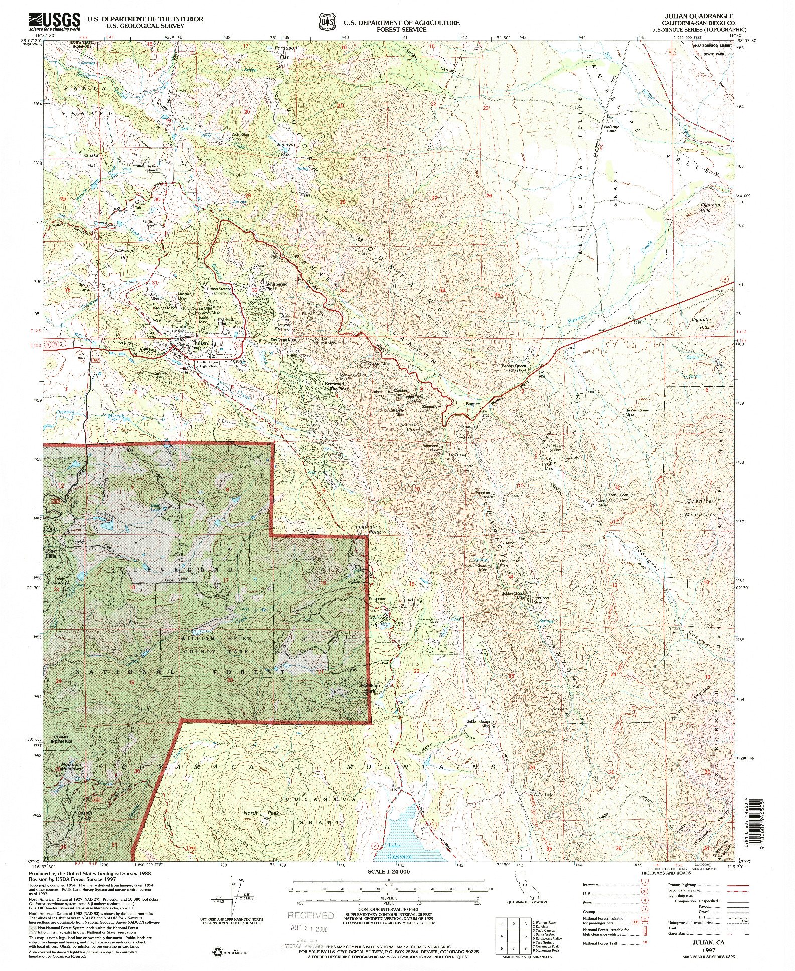 USGS 1:24000-SCALE QUADRANGLE FOR JULIAN, CA 1997