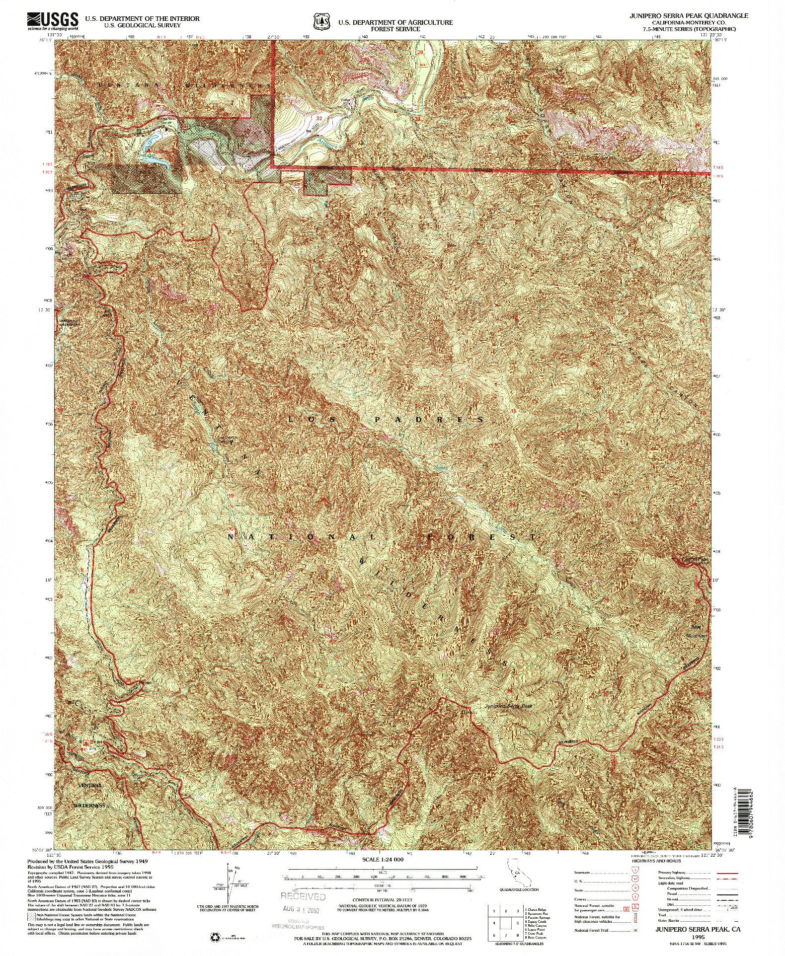 USGS 1:24000-SCALE QUADRANGLE FOR JUNIPERO SERRA PEAK, CA 1995