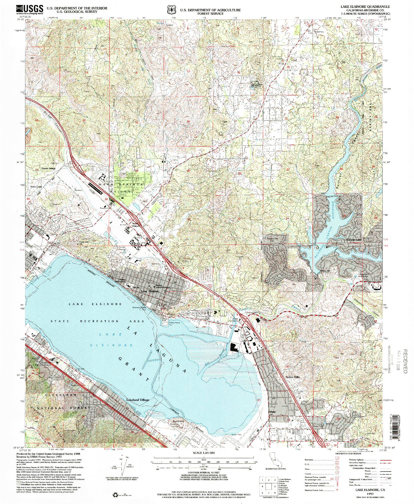 USGS 1:24000-SCALE QUADRANGLE FOR LAKE ELSINORE, CA 1997