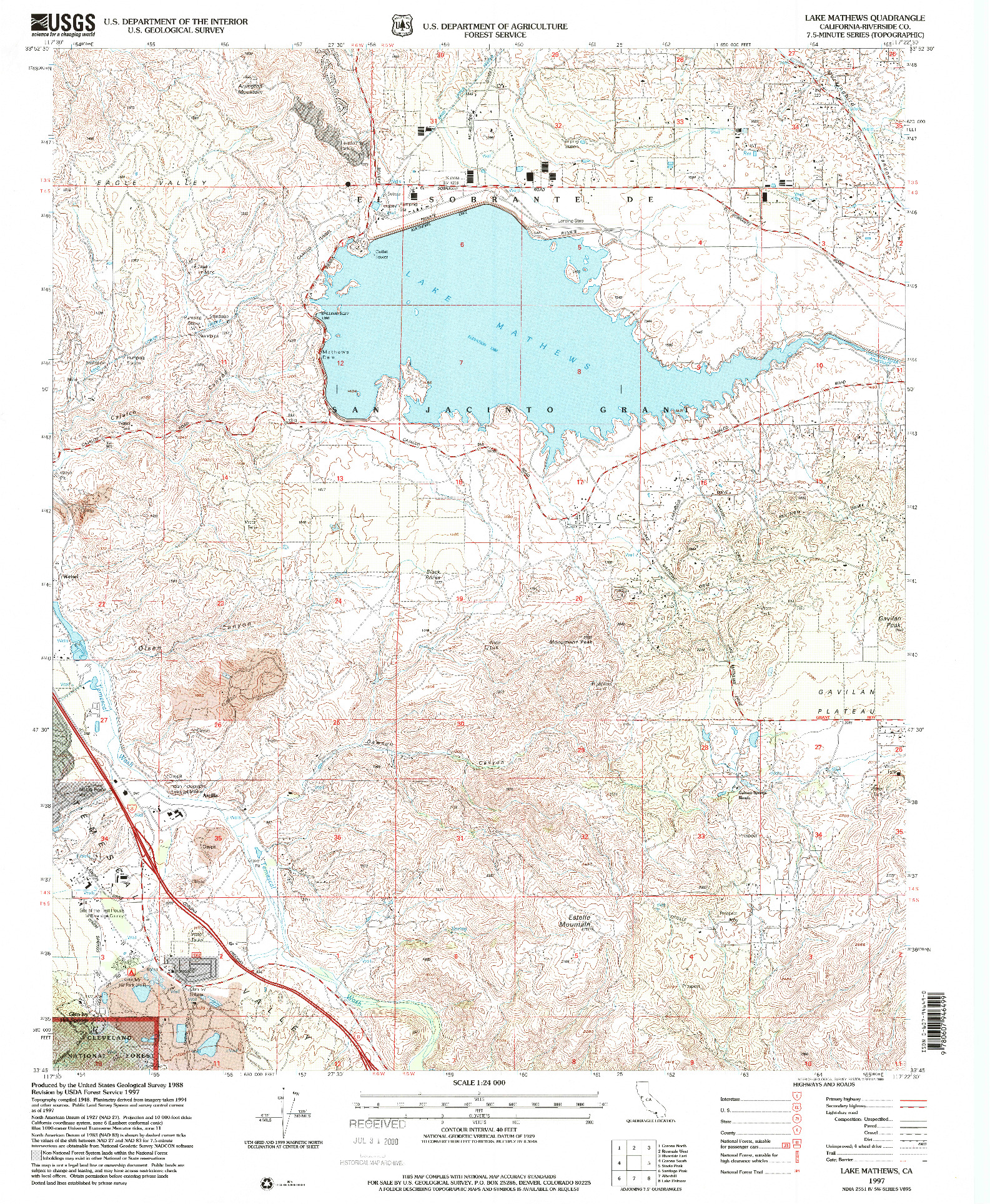 USGS 1:24000-SCALE QUADRANGLE FOR LAKE MATHEWS, CA 1997