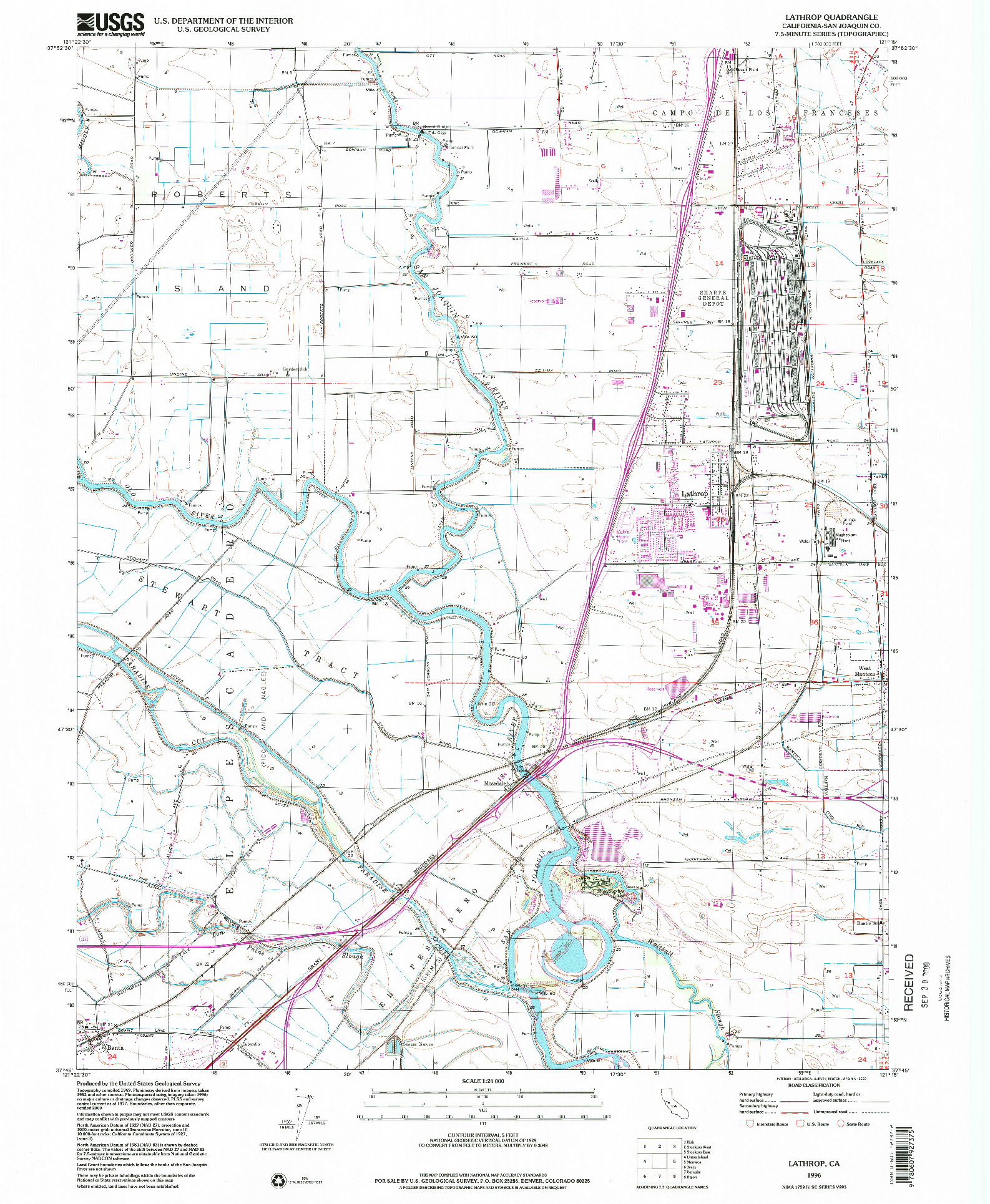 USGS 1:24000-SCALE QUADRANGLE FOR LATHROP, CA 1996