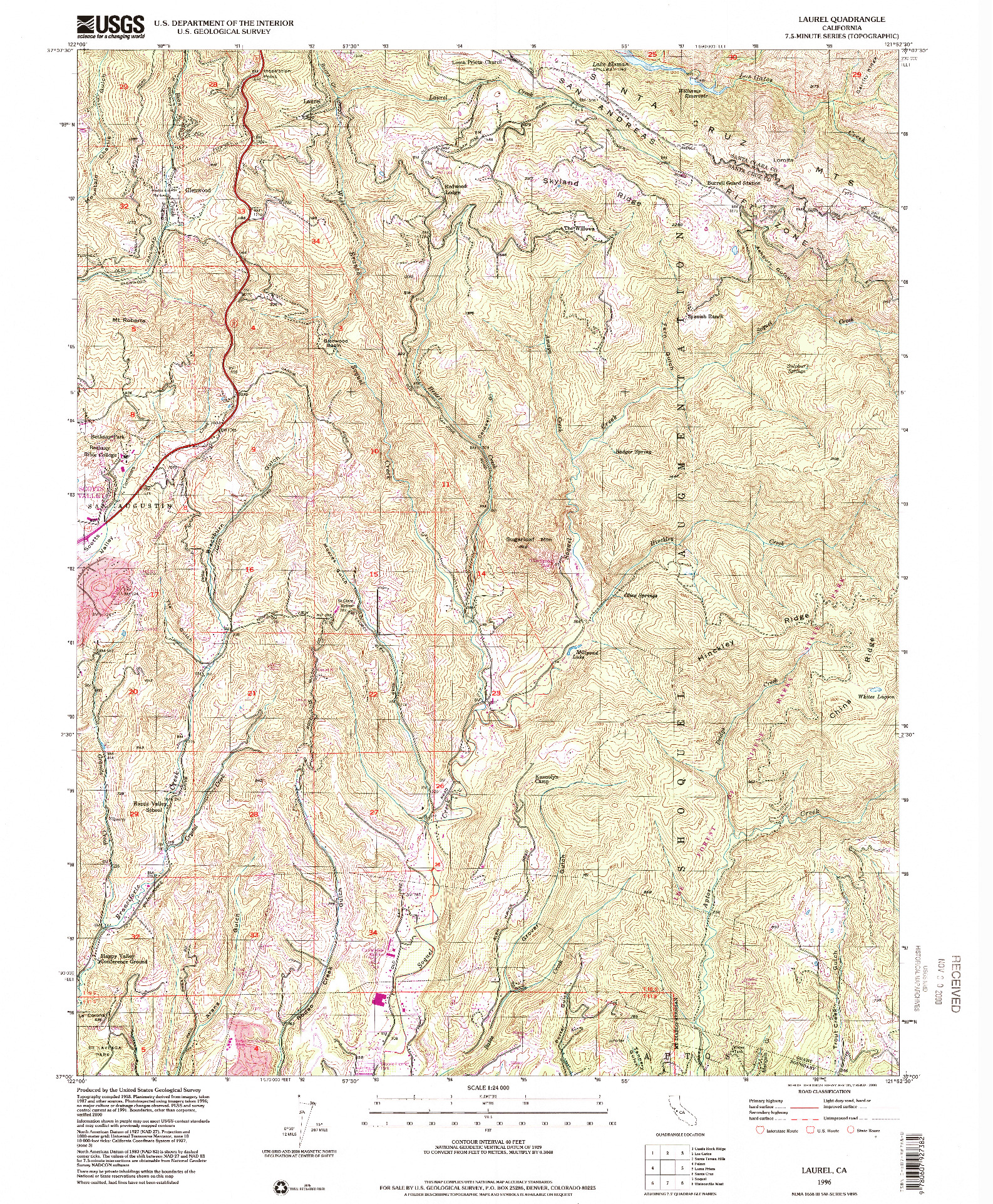 USGS 1:24000-SCALE QUADRANGLE FOR LAUREL, CA 1996