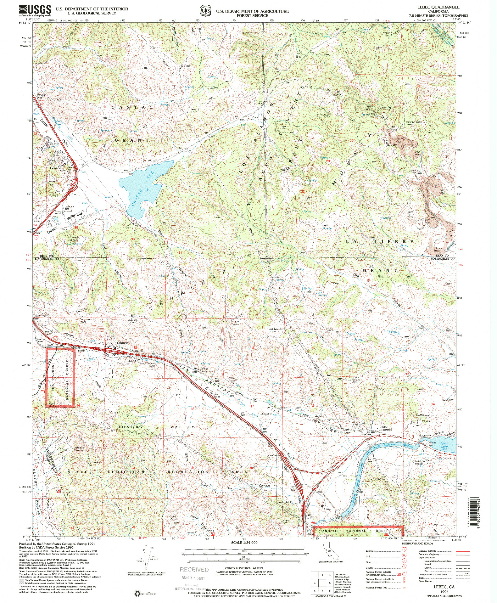 USGS 1:24000-SCALE QUADRANGLE FOR LEBEC, CA 1995