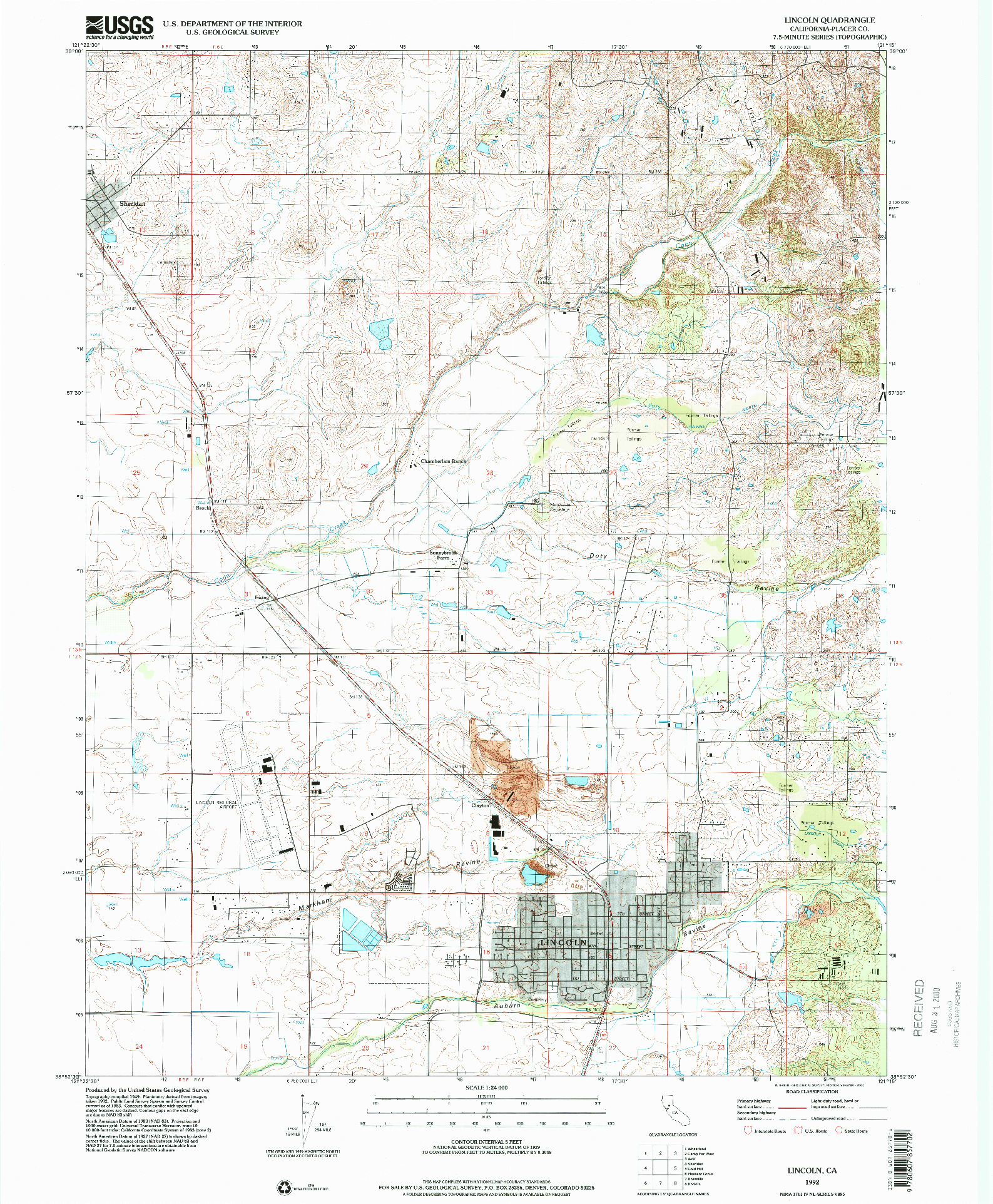 USGS 1:24000-SCALE QUADRANGLE FOR LINCOLN, CA 1992