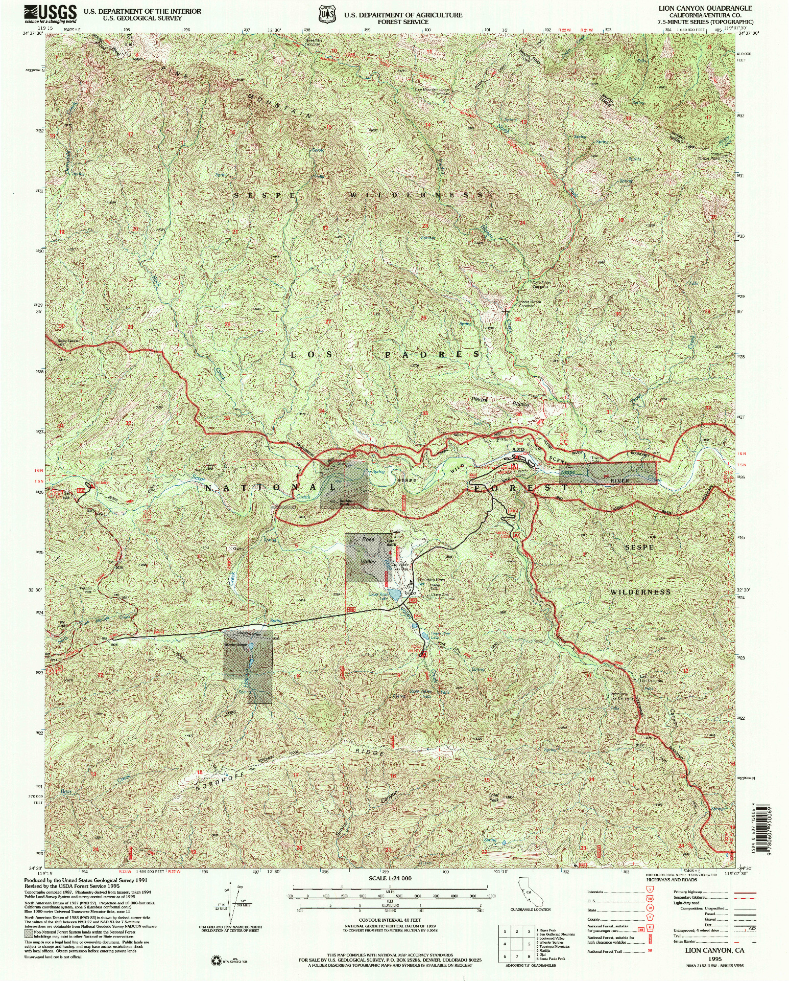 USGS 1:24000-SCALE QUADRANGLE FOR LION CANYON, CA 1995