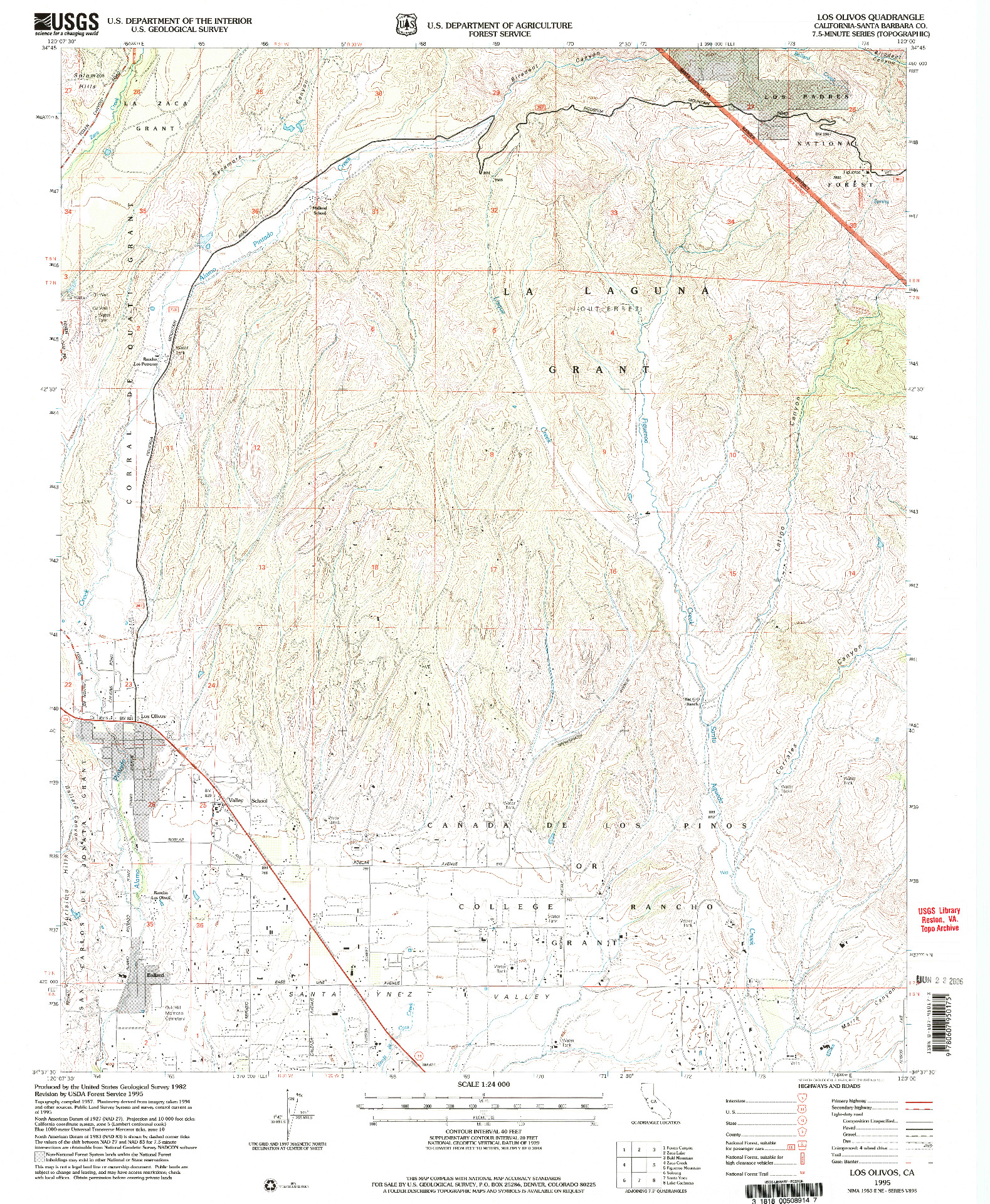 USGS 1:24000-SCALE QUADRANGLE FOR LOS OLIVOS, CA 1995