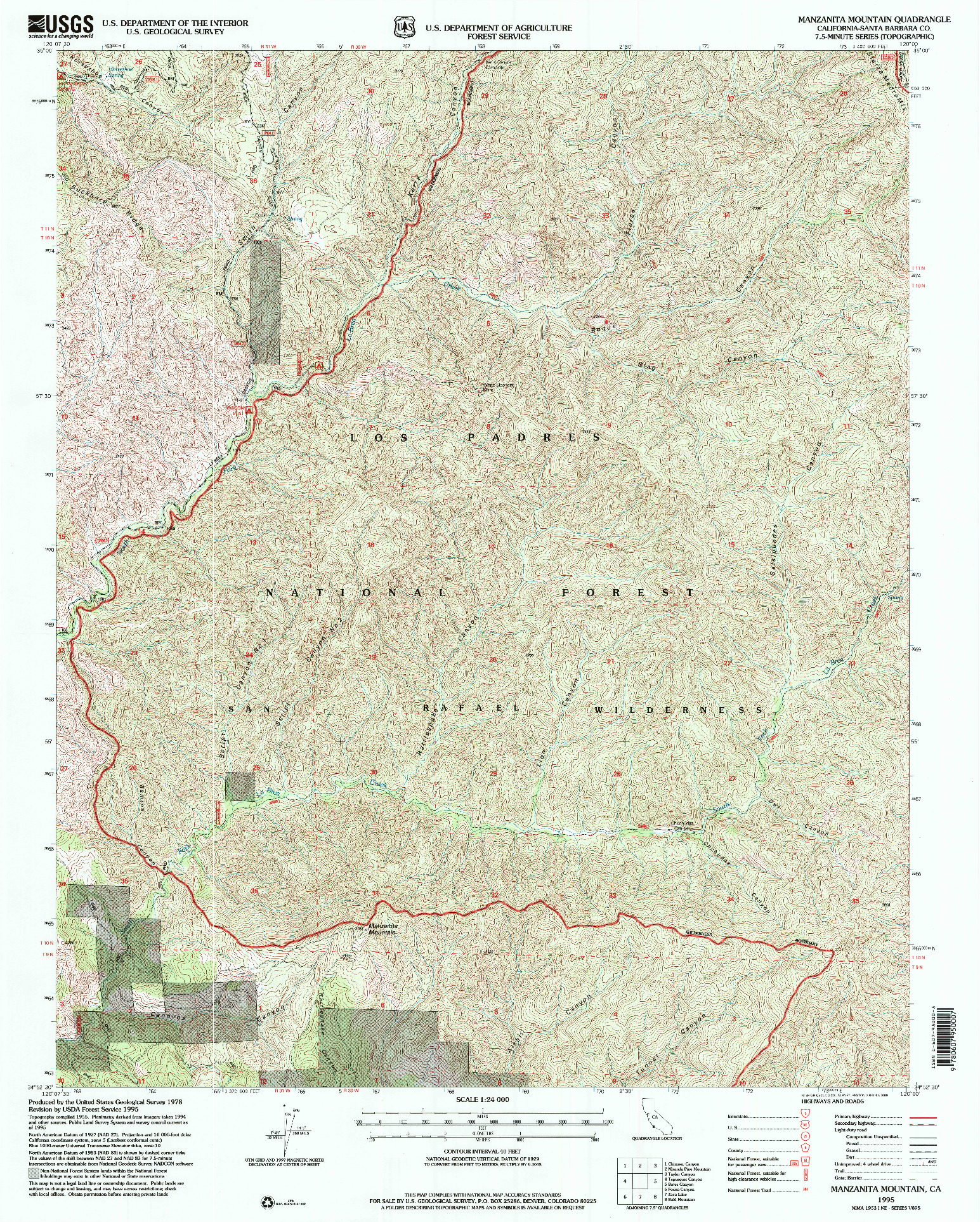 USGS 1:24000-SCALE QUADRANGLE FOR MANZANITA MOUNTAIN, CA 1995