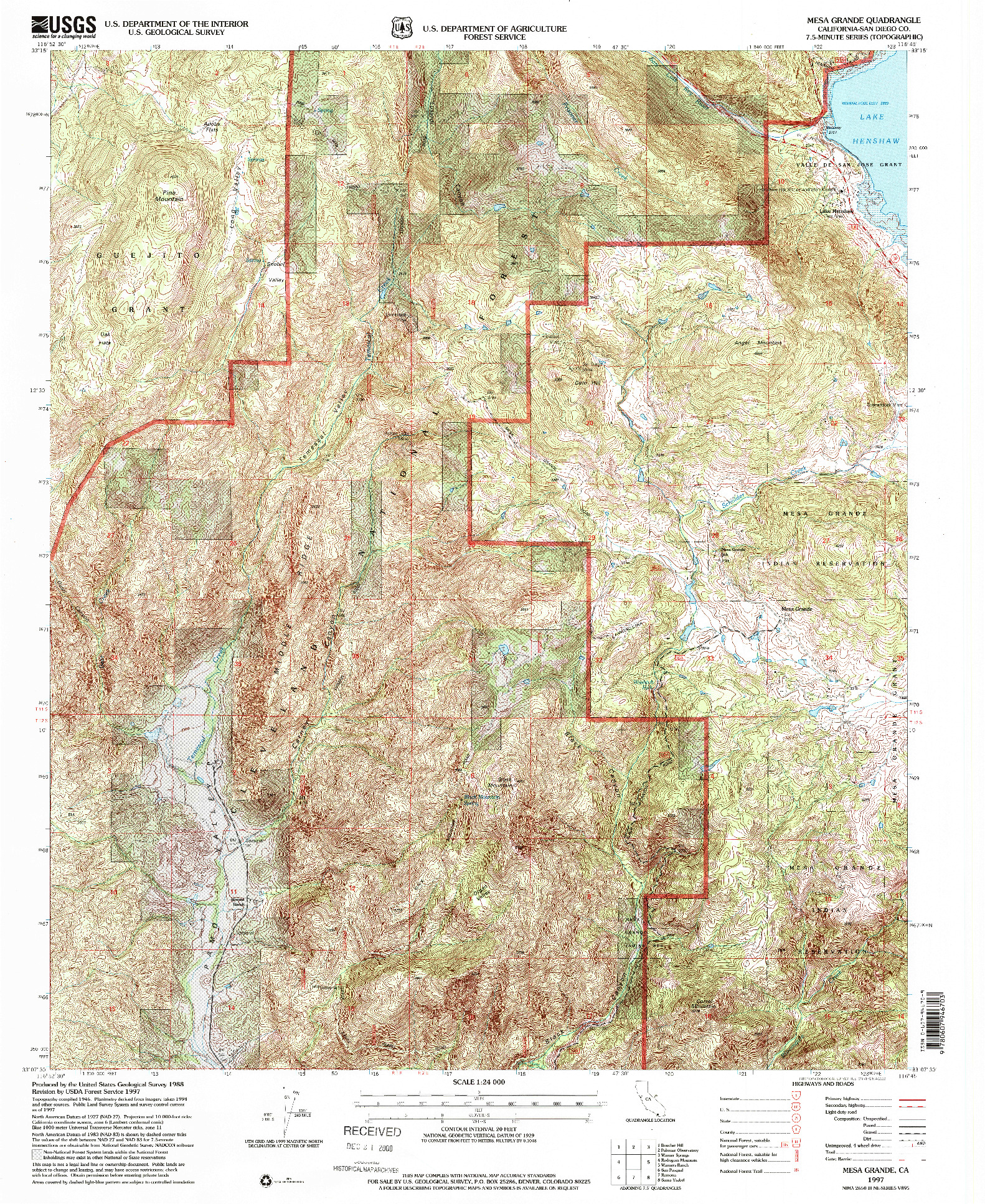 USGS 1:24000-SCALE QUADRANGLE FOR MESA GRANDE, CA 1997