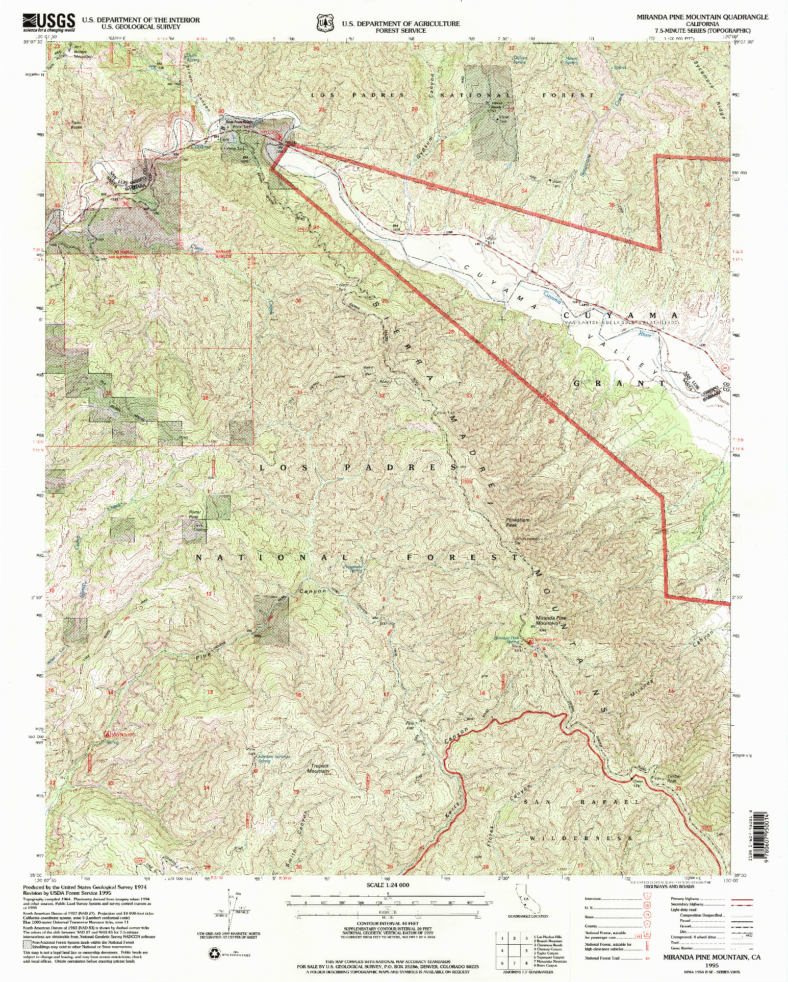 USGS 1:24000-SCALE QUADRANGLE FOR MIRANDA PINE MOUNTAIN, CA 1995