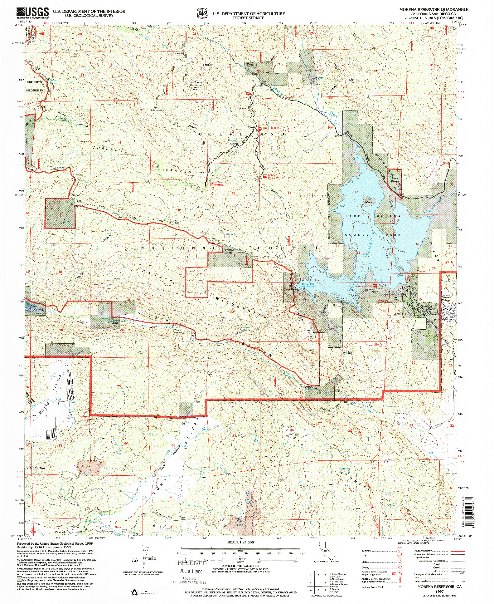 USGS 1:24000-SCALE QUADRANGLE FOR MORENA RESERVOIR, CA 1997