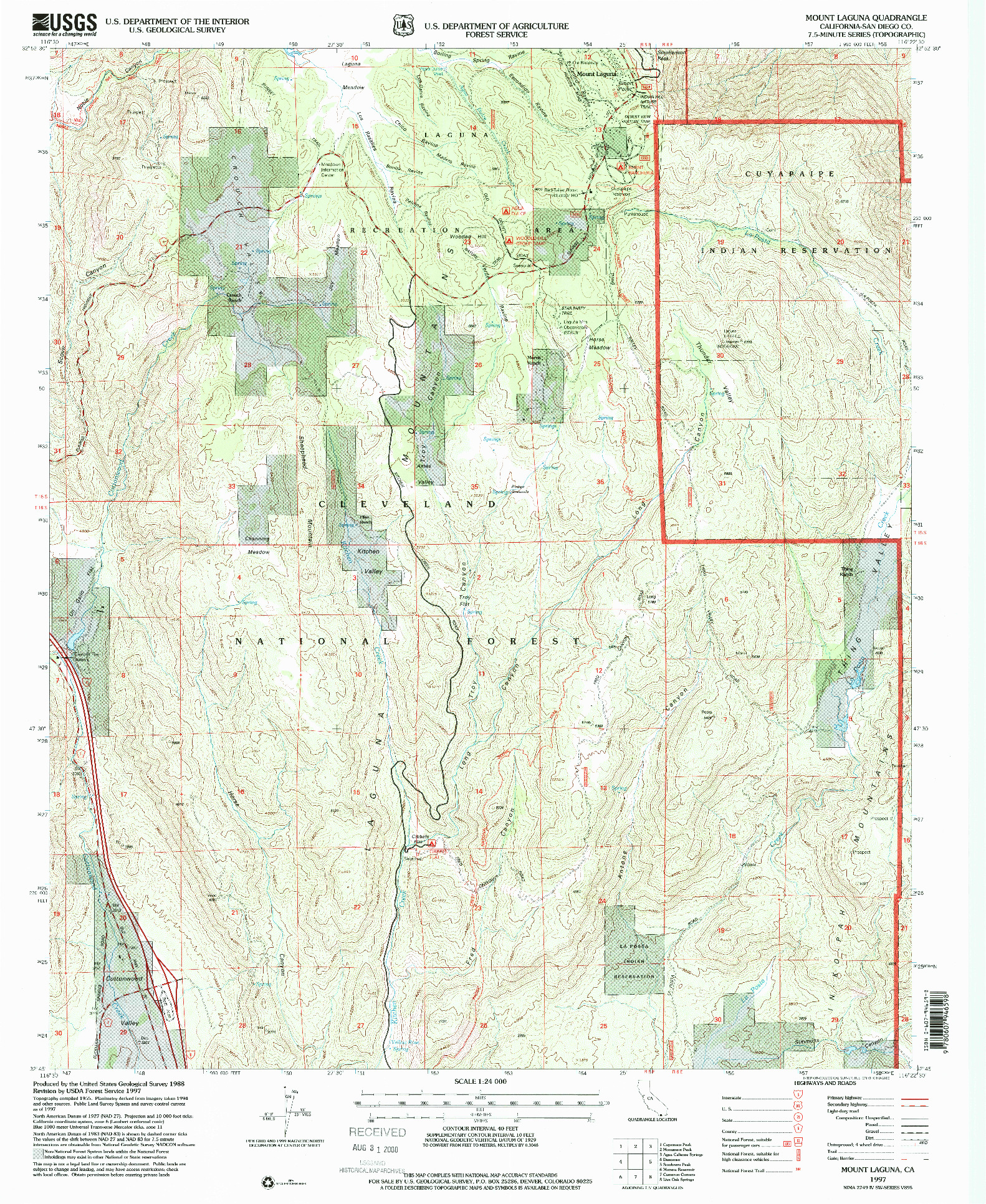 USGS 1:24000-SCALE QUADRANGLE FOR MOUNT LAGUNA, CA 1997