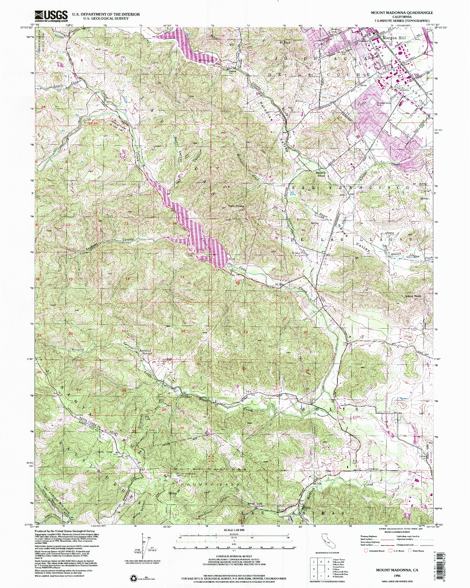 USGS 1:24000-SCALE QUADRANGLE FOR MOUNT MADONNA, CA 1996