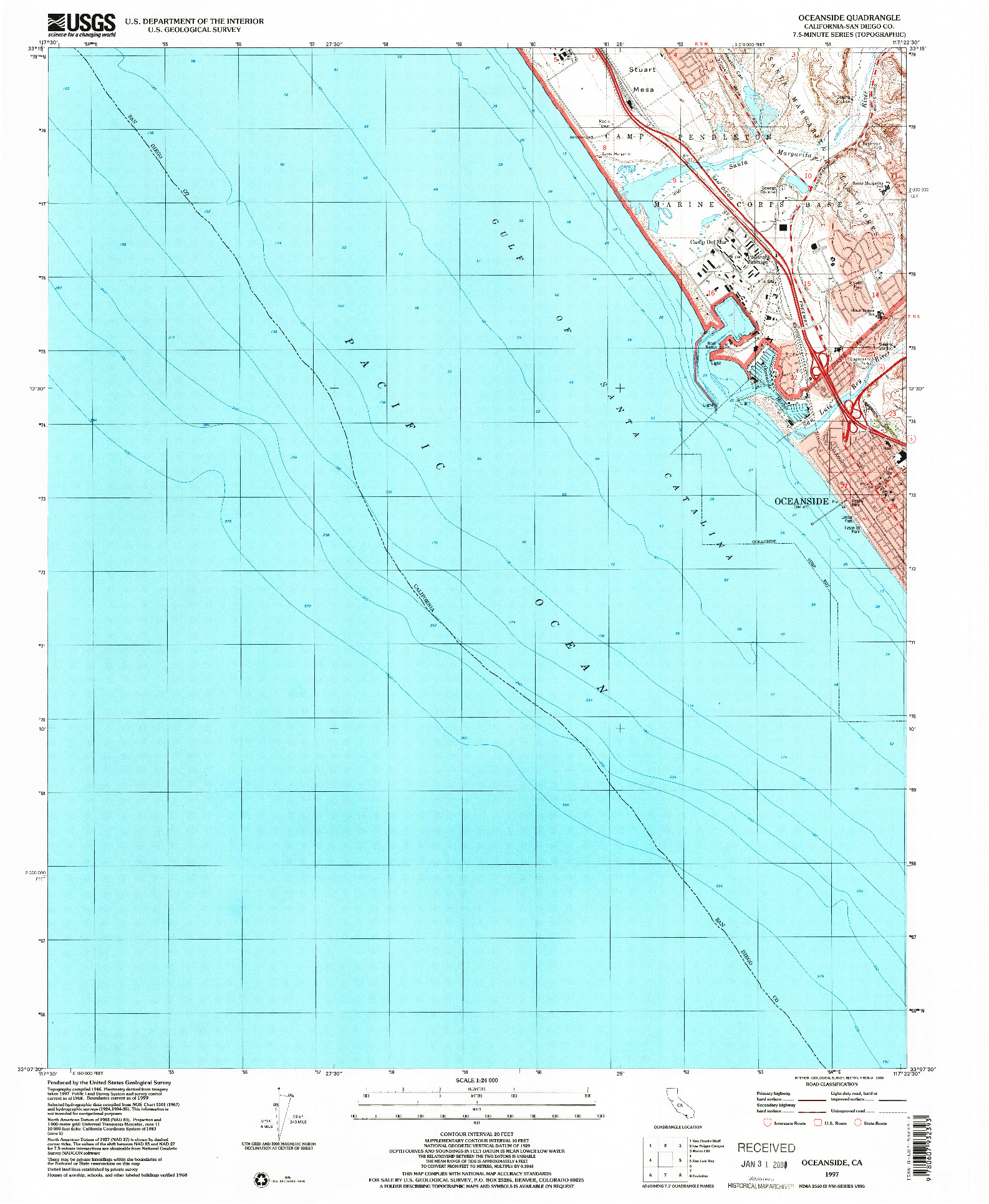 USGS 1:24000-SCALE QUADRANGLE FOR OCEANSIDE, CA 1997
