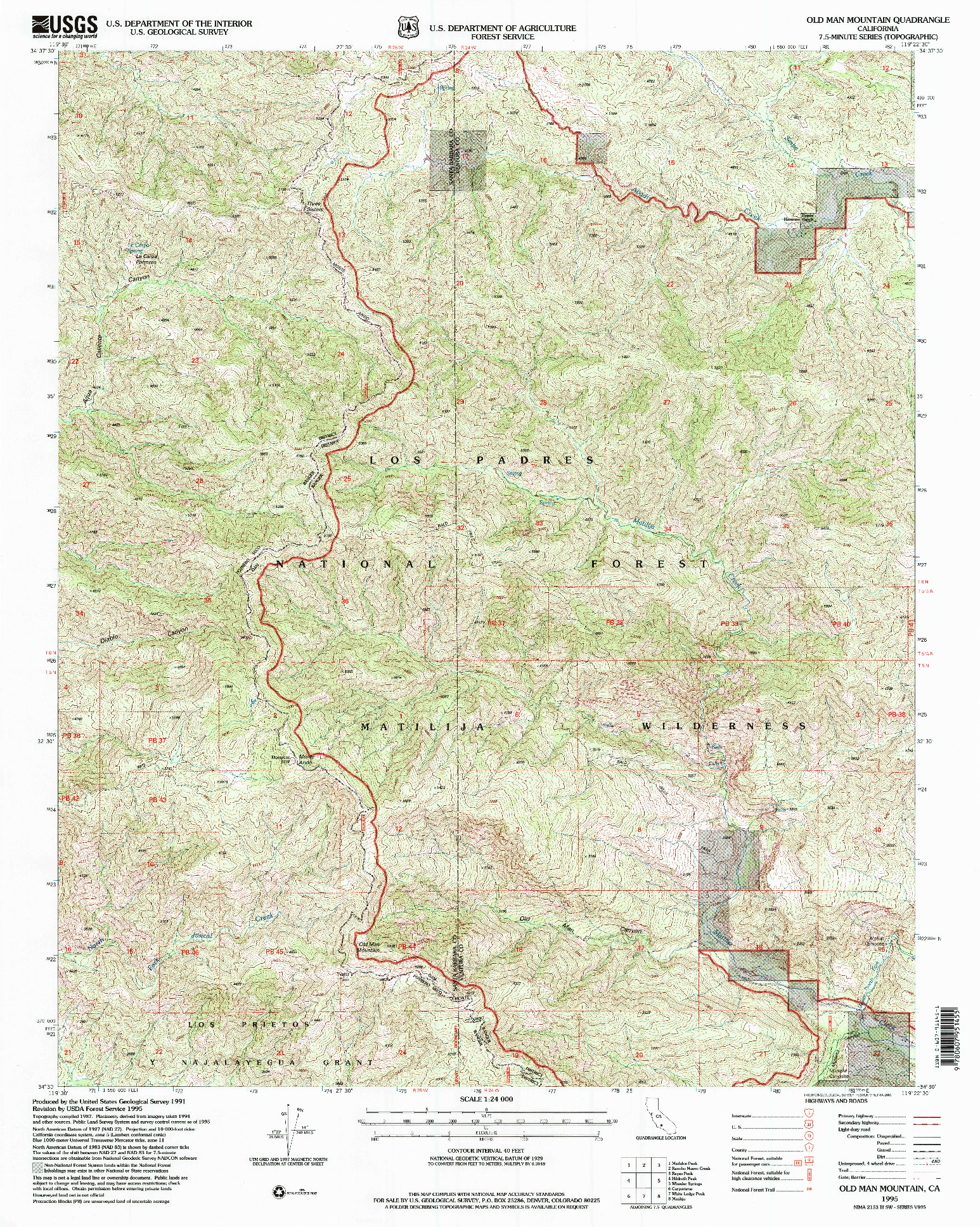 USGS 1:24000-SCALE QUADRANGLE FOR OLD MAN MOUNTAIN, CA 1995