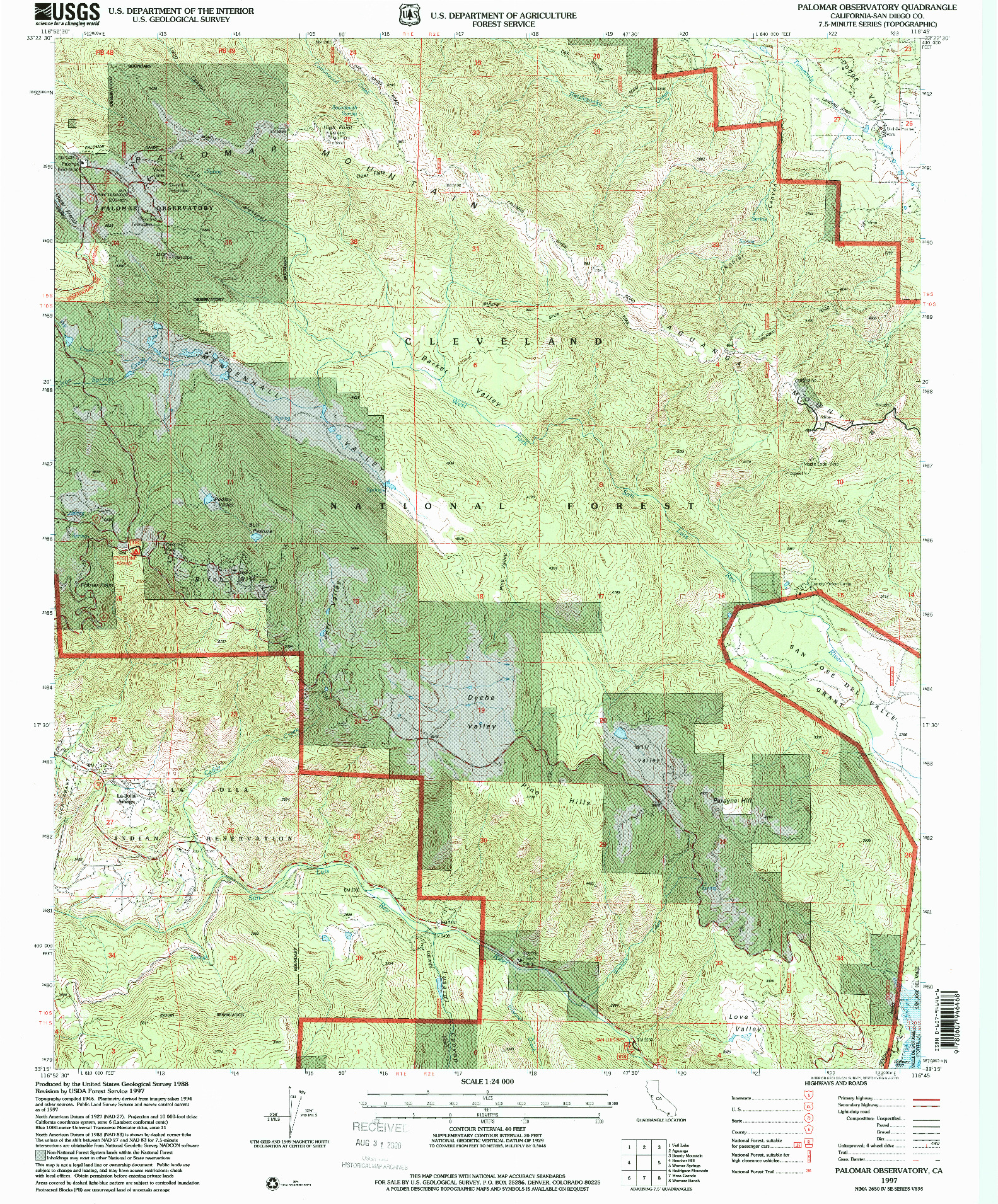 USGS 1:24000-SCALE QUADRANGLE FOR PALOMAR OBSERVATORY, CA 1997