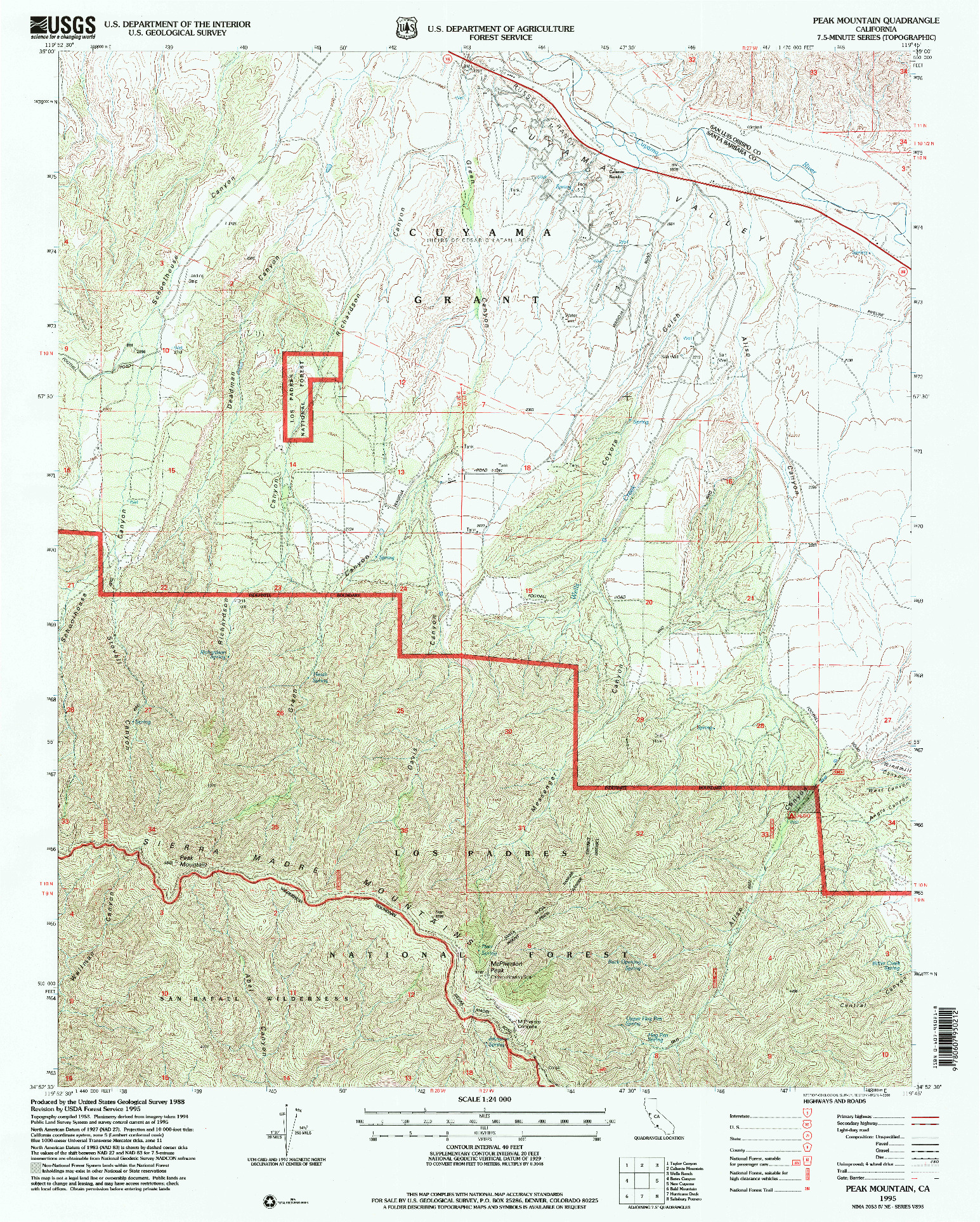 USGS 1:24000-SCALE QUADRANGLE FOR PEAK MOUNTAIN, CA 1995