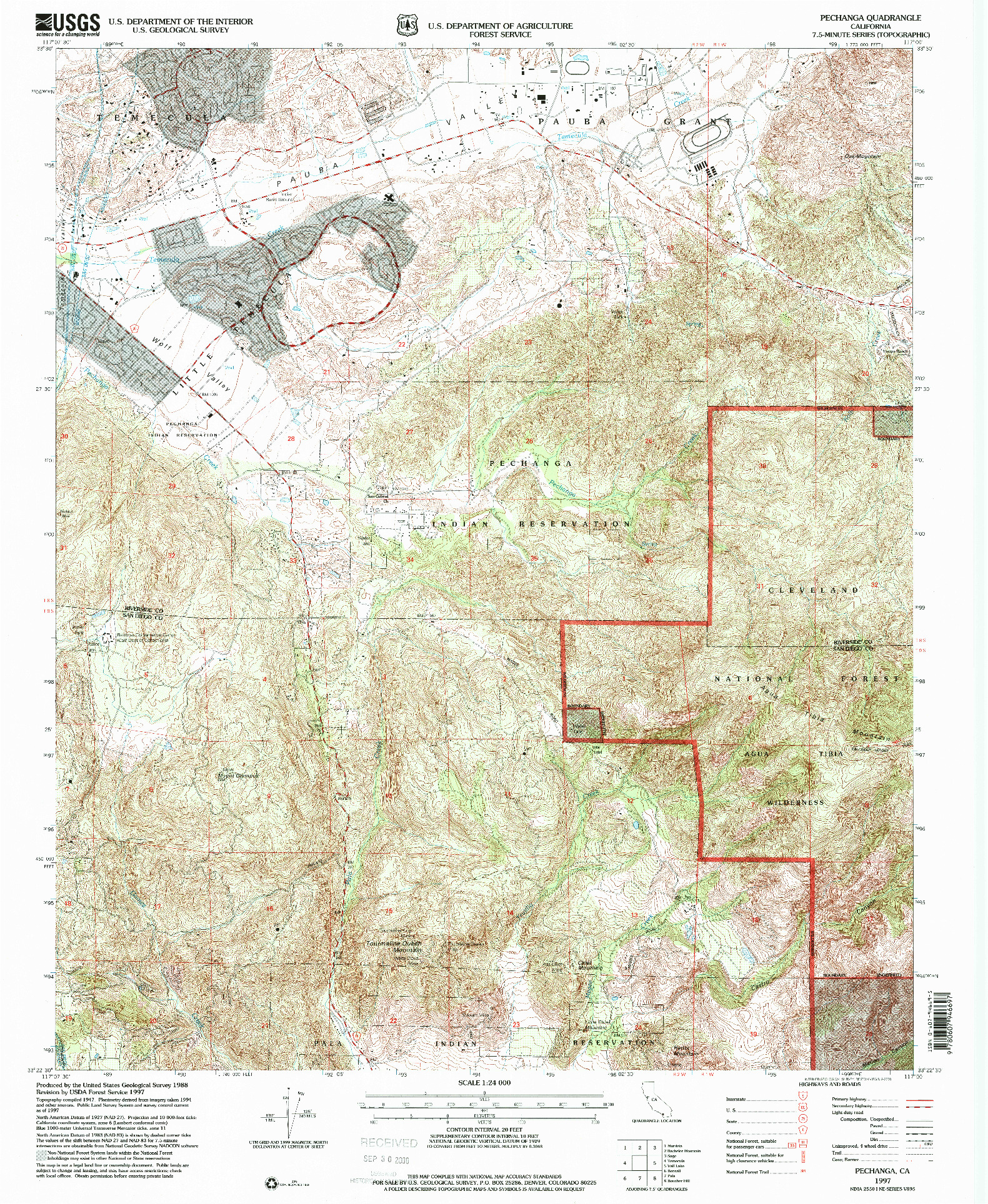 USGS 1:24000-SCALE QUADRANGLE FOR PECHANGA, CA 1997
