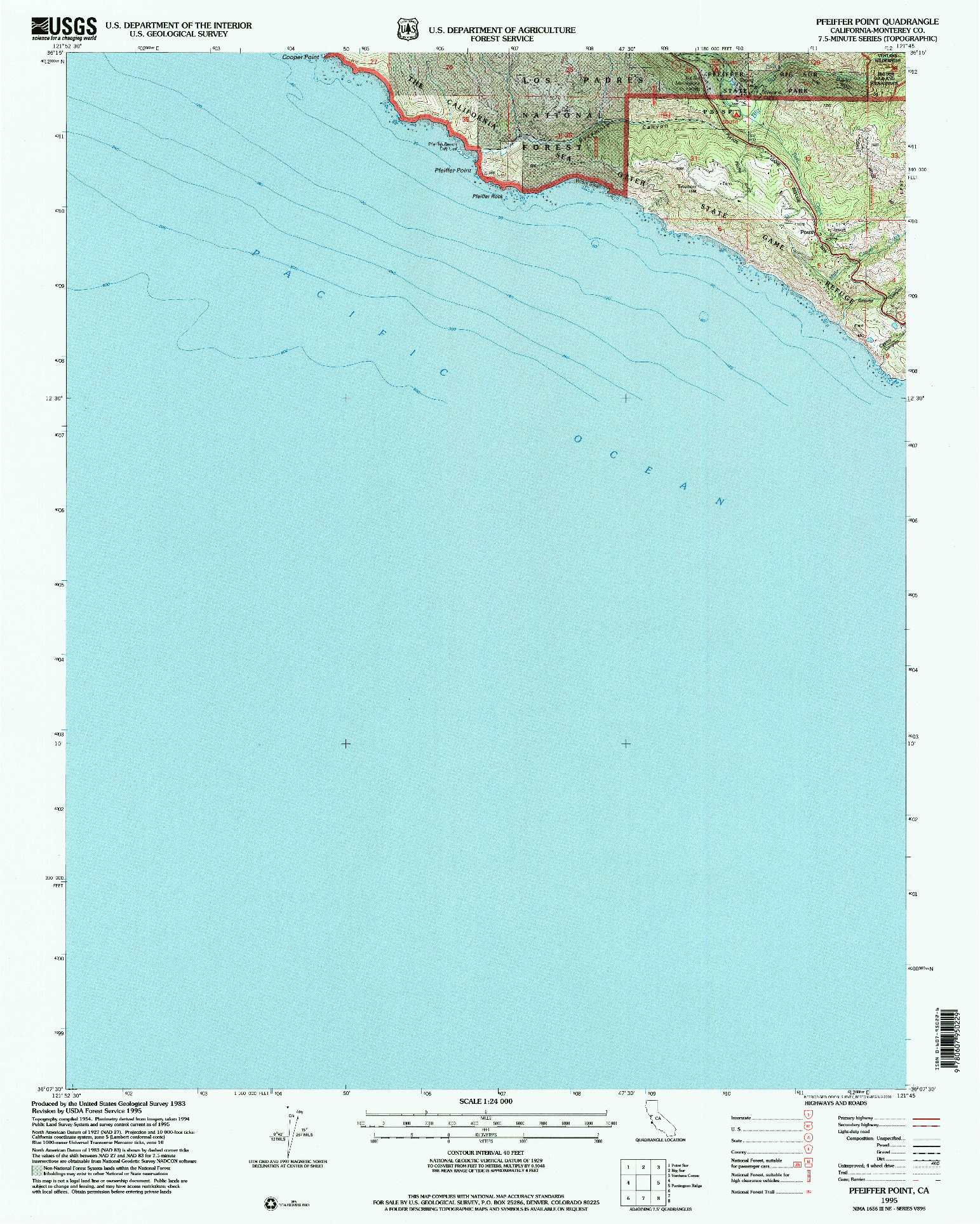 USGS 1:24000-SCALE QUADRANGLE FOR PFEIFFER POINT, CA 1995