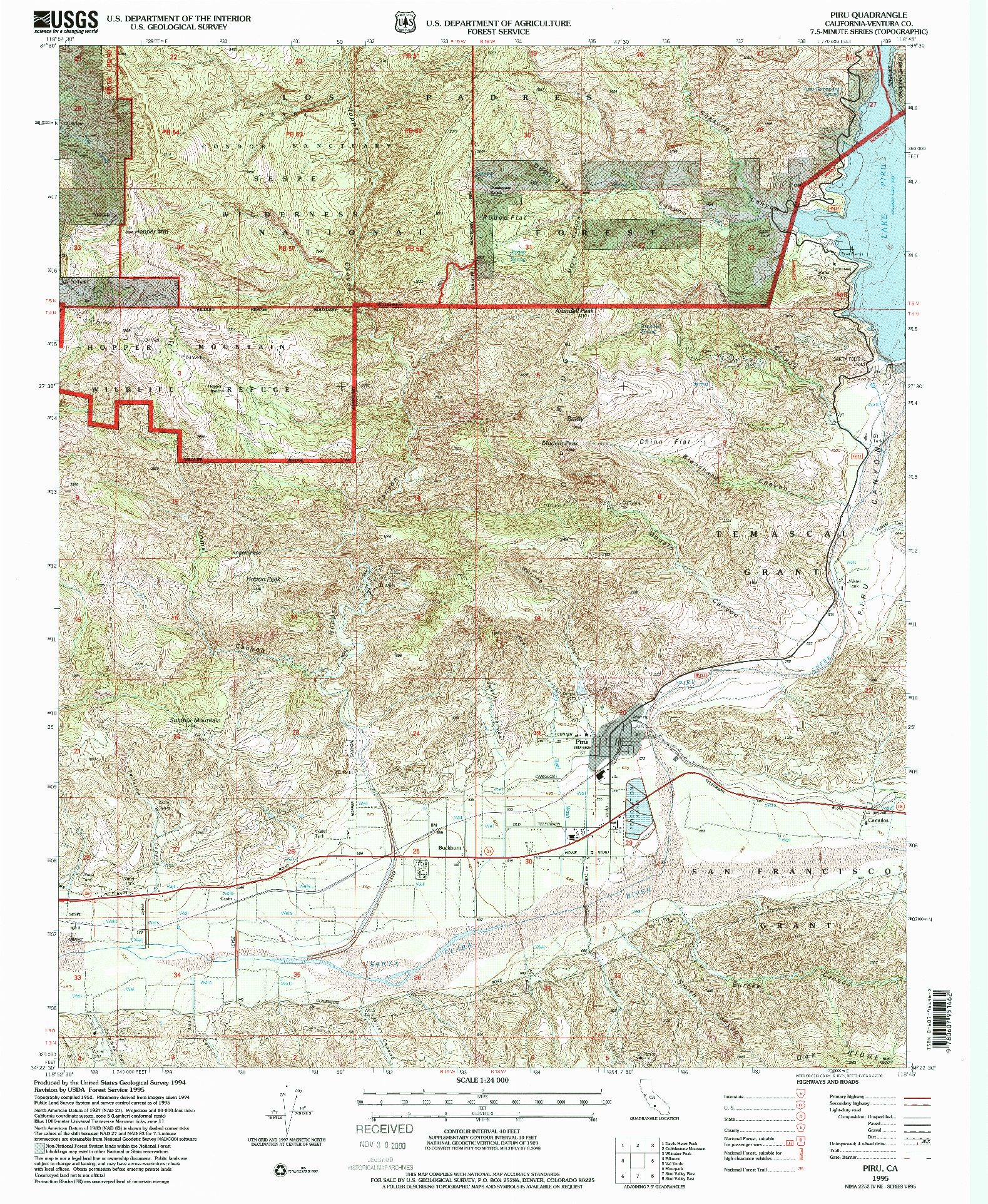 USGS 1:24000-SCALE QUADRANGLE FOR PIRU, CA 1995