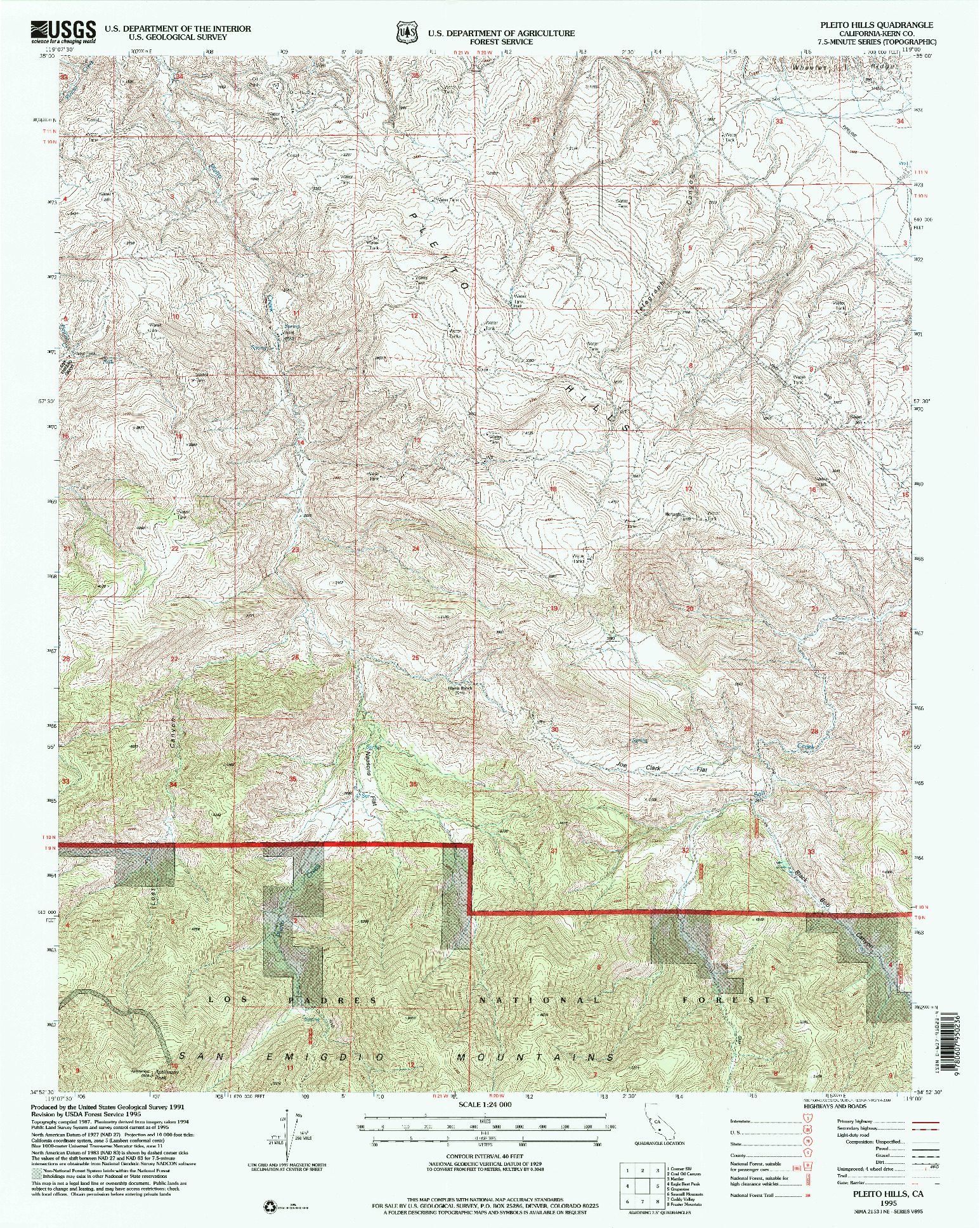 USGS 1:24000-SCALE QUADRANGLE FOR PLEITO HILLS, CA 1995