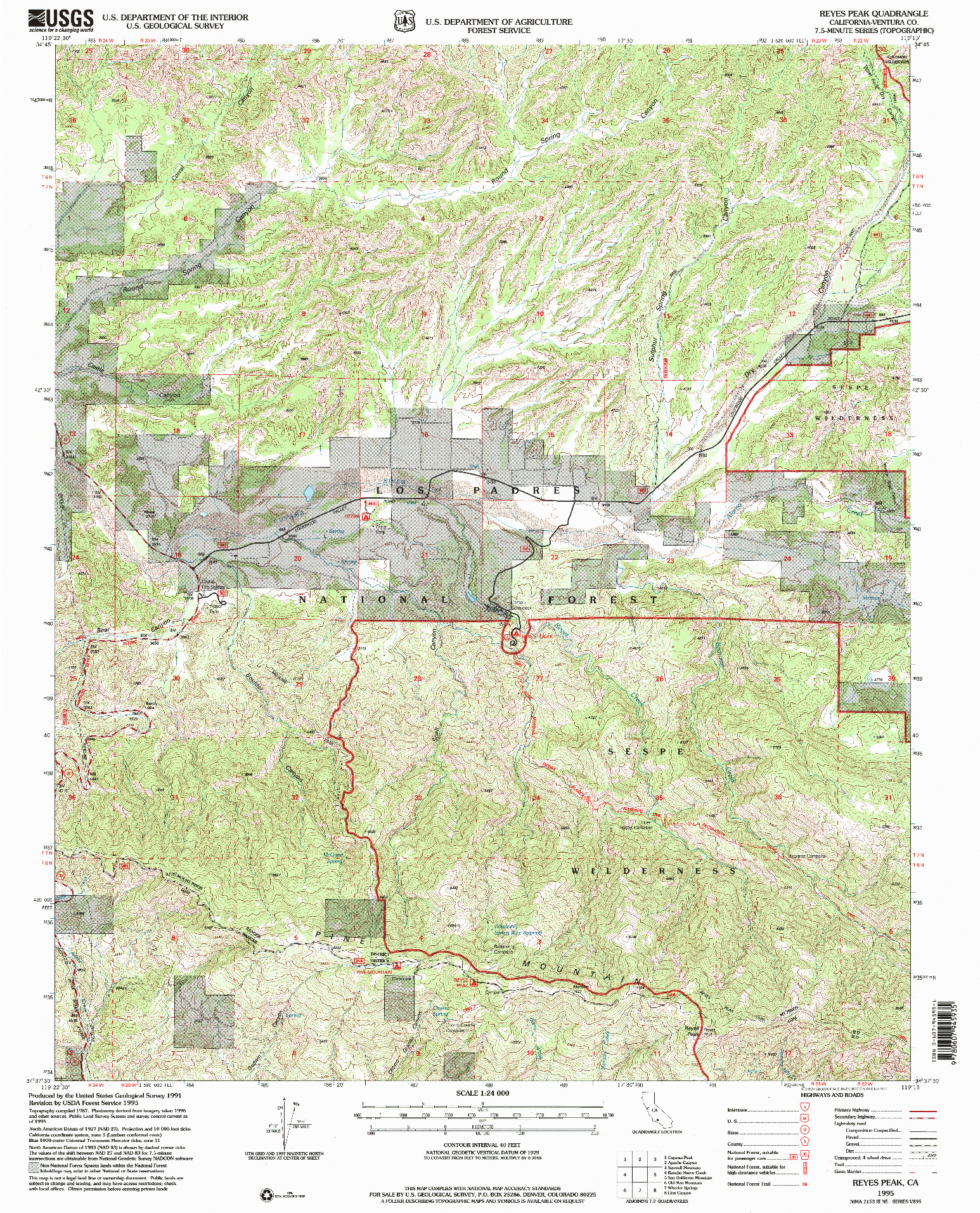 USGS 1:24000-SCALE QUADRANGLE FOR REYES PEAK, CA 1995