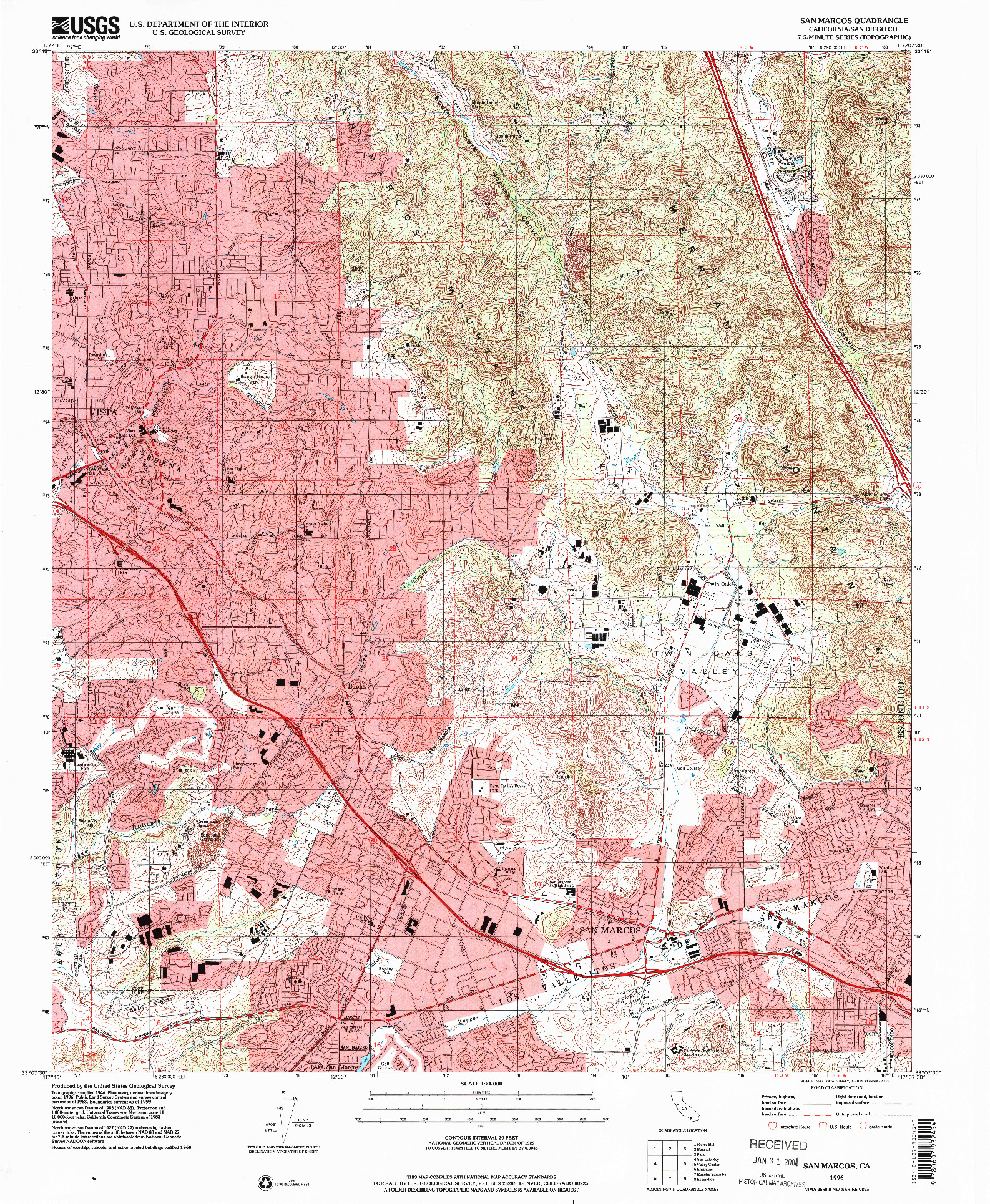 USGS 1:24000-SCALE QUADRANGLE FOR SAN MARCOS, CA 1996