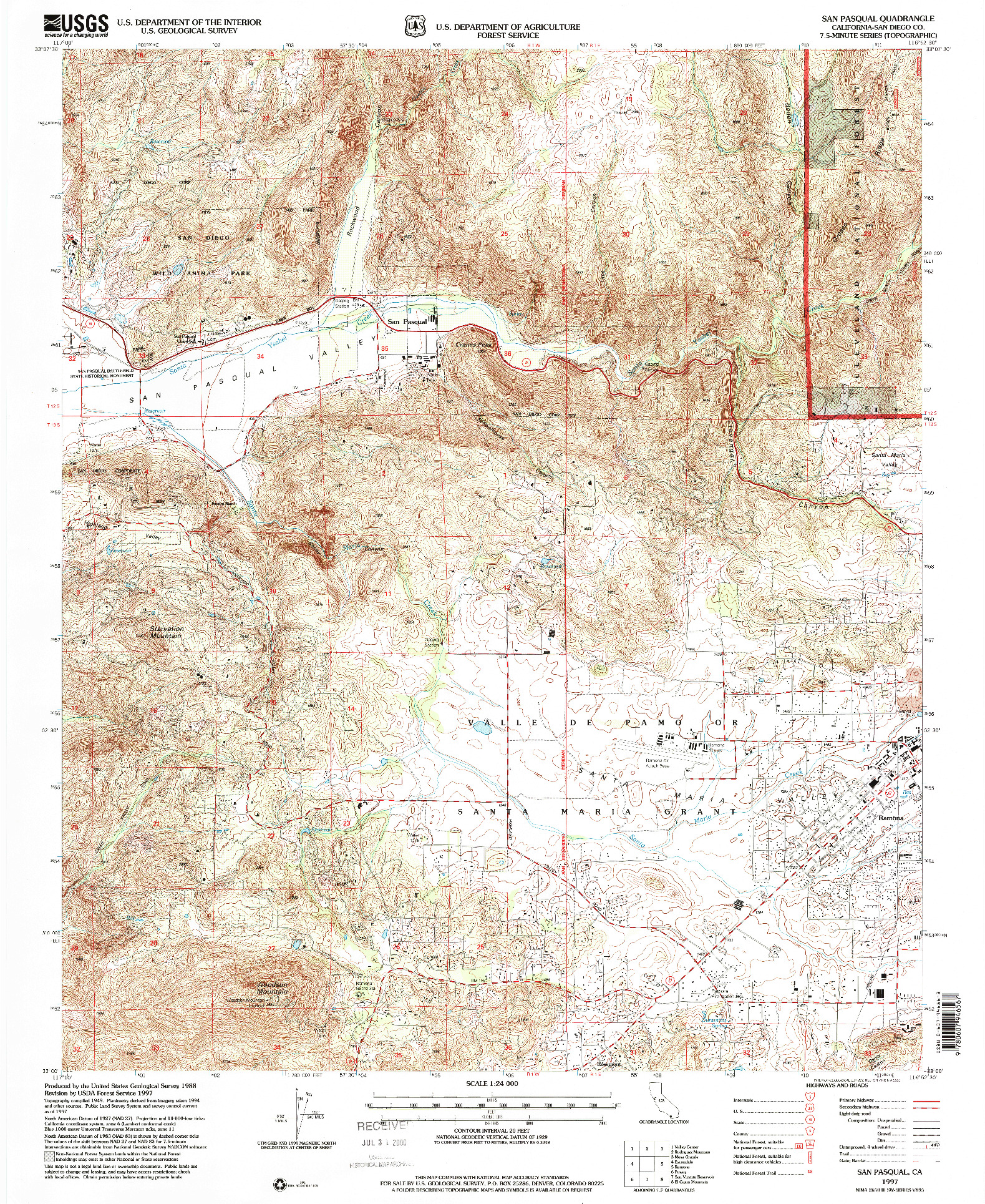 USGS 1:24000-SCALE QUADRANGLE FOR SAN PASQUAL, CA 1997