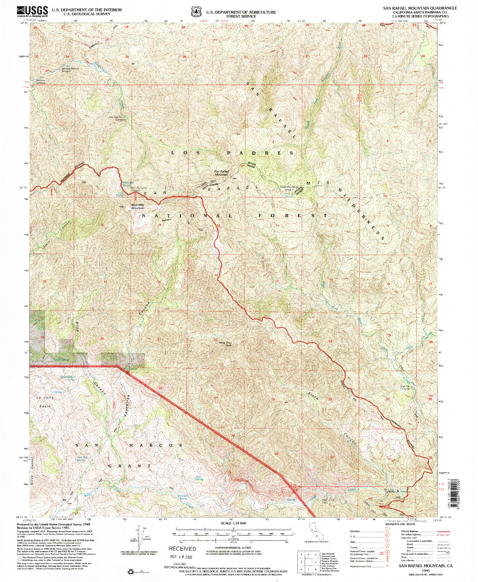 USGS 1:24000-SCALE QUADRANGLE FOR SAN RAFAEL MOUNTAIN, CA 1995