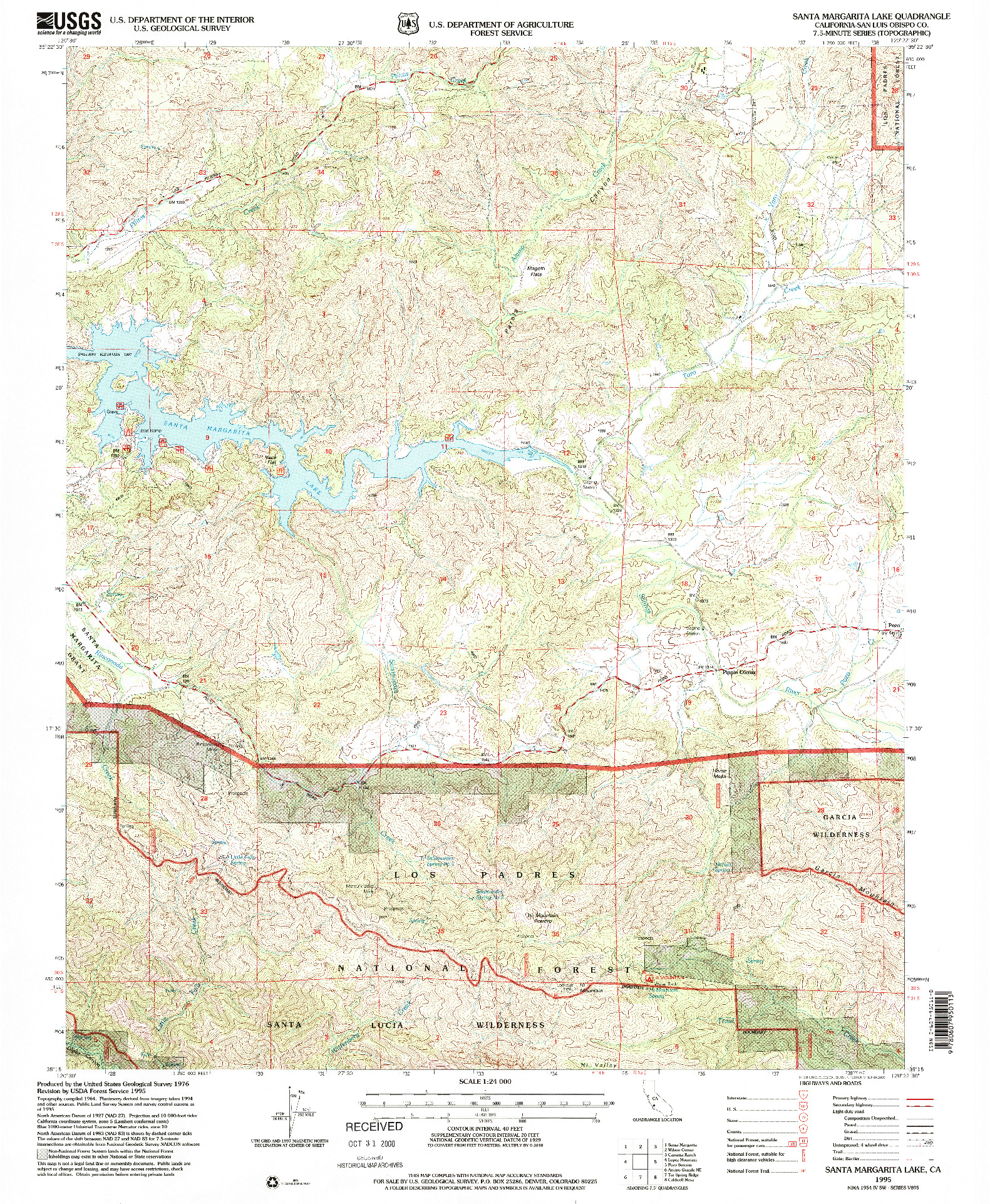 USGS 1:24000-SCALE QUADRANGLE FOR SANTA MARGARITA LAKE, CA 1995