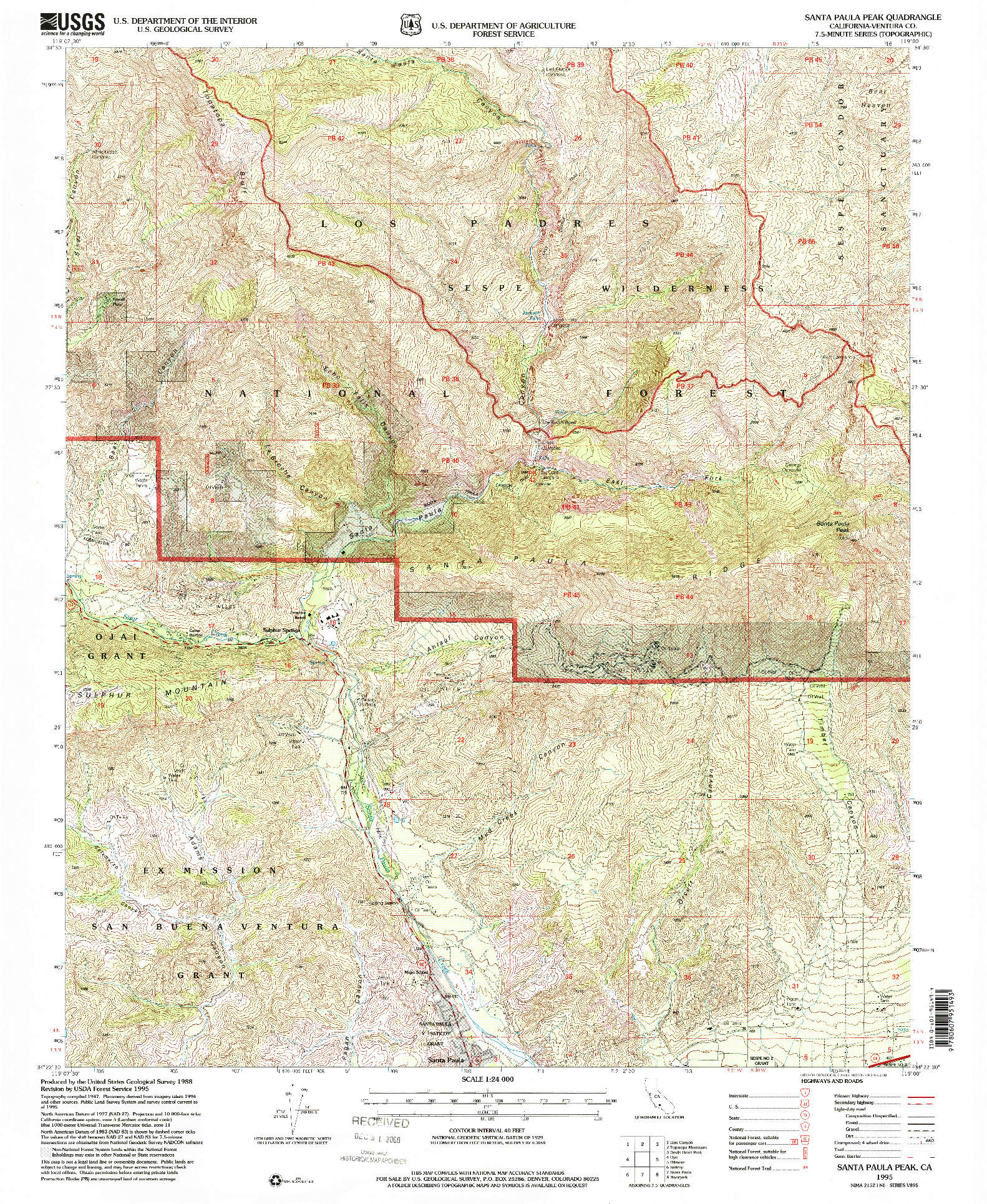 USGS 1:24000-SCALE QUADRANGLE FOR SANTA PAULA PEAK, CA 1995